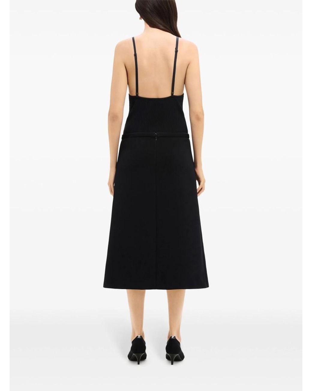 Courreges Black Heritage Tailored Crepe-Texture Midi Skirt
