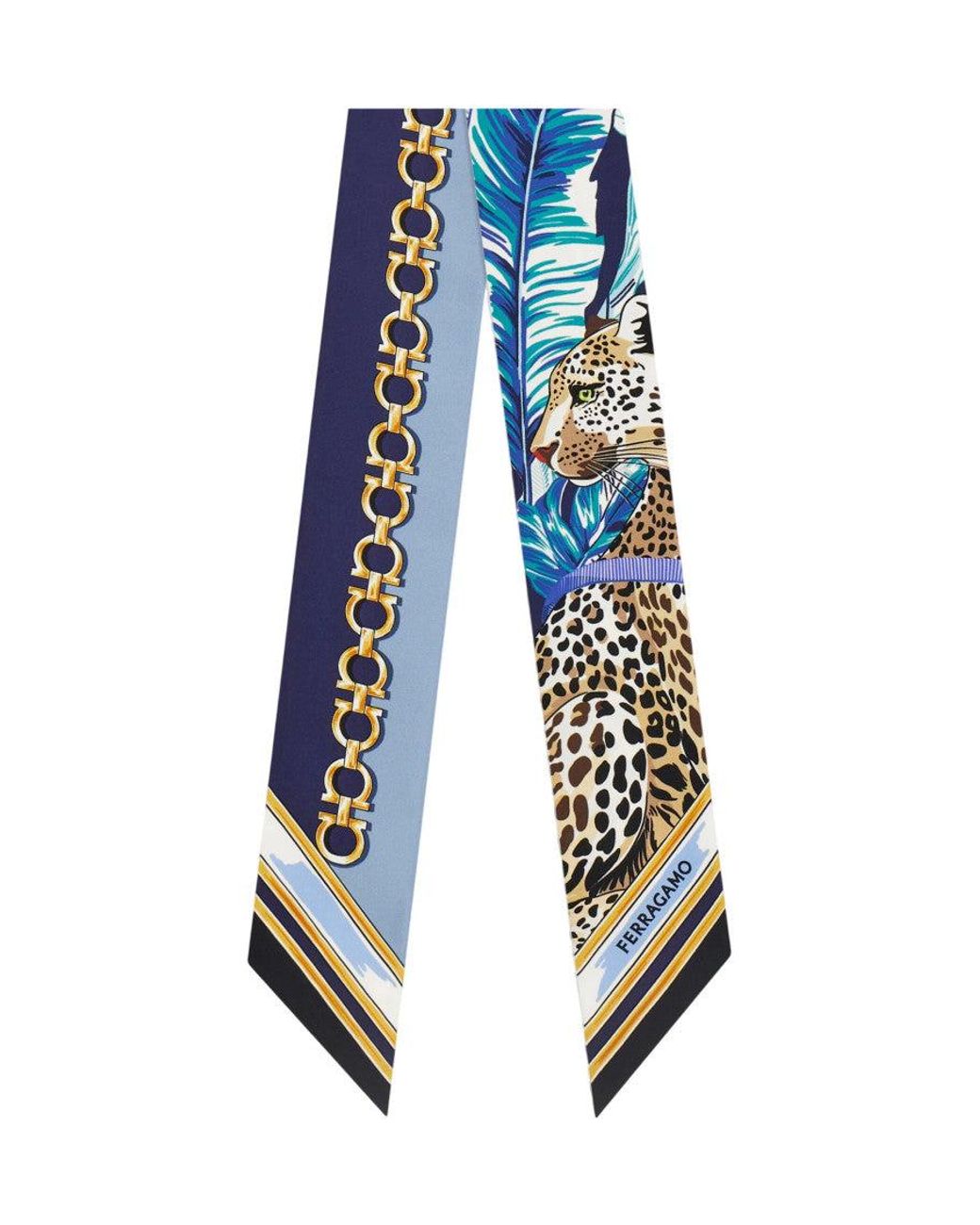 Ferragamo Blue Animal Print Bandana Scarf