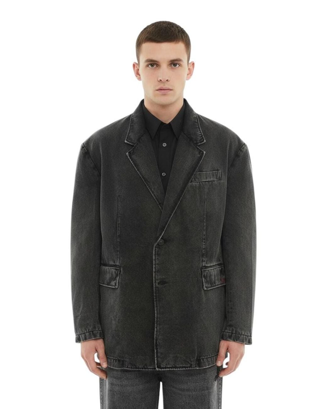 DIESEL Black Solid Denim Blazer for men