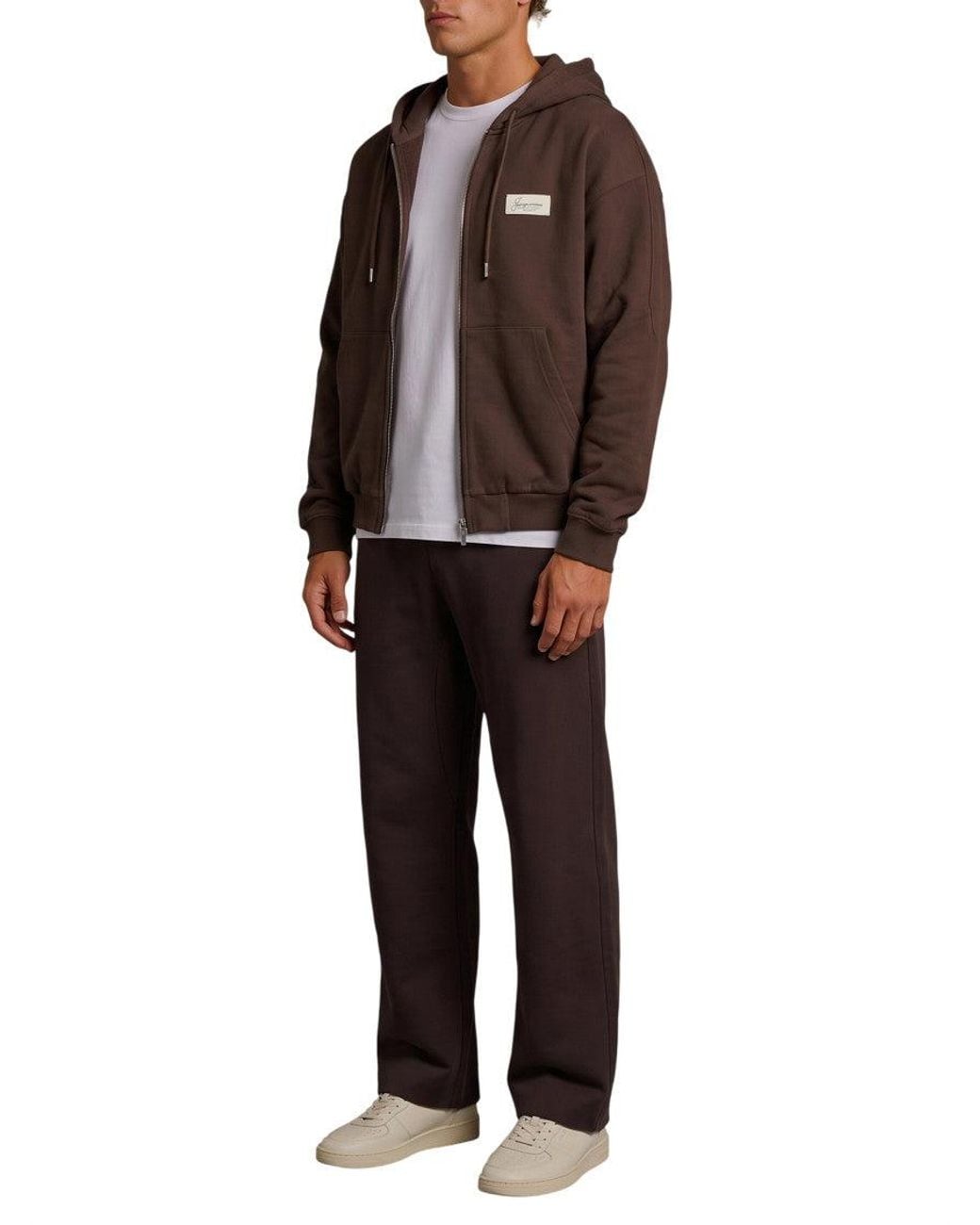 Jacquemus Brown Zip Up Logo Hoodie for men