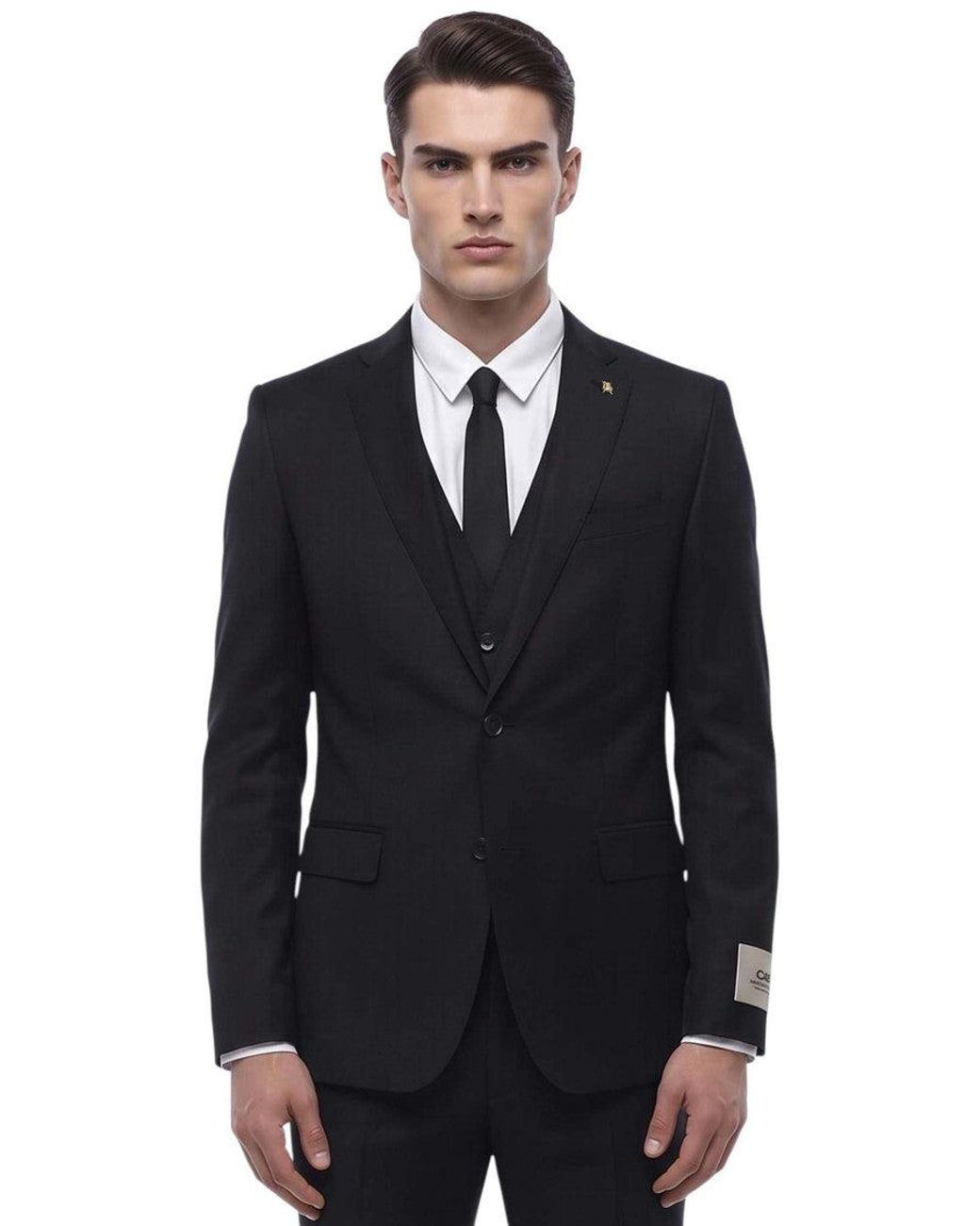 Corneliani Black Notched Lapel Suit for men