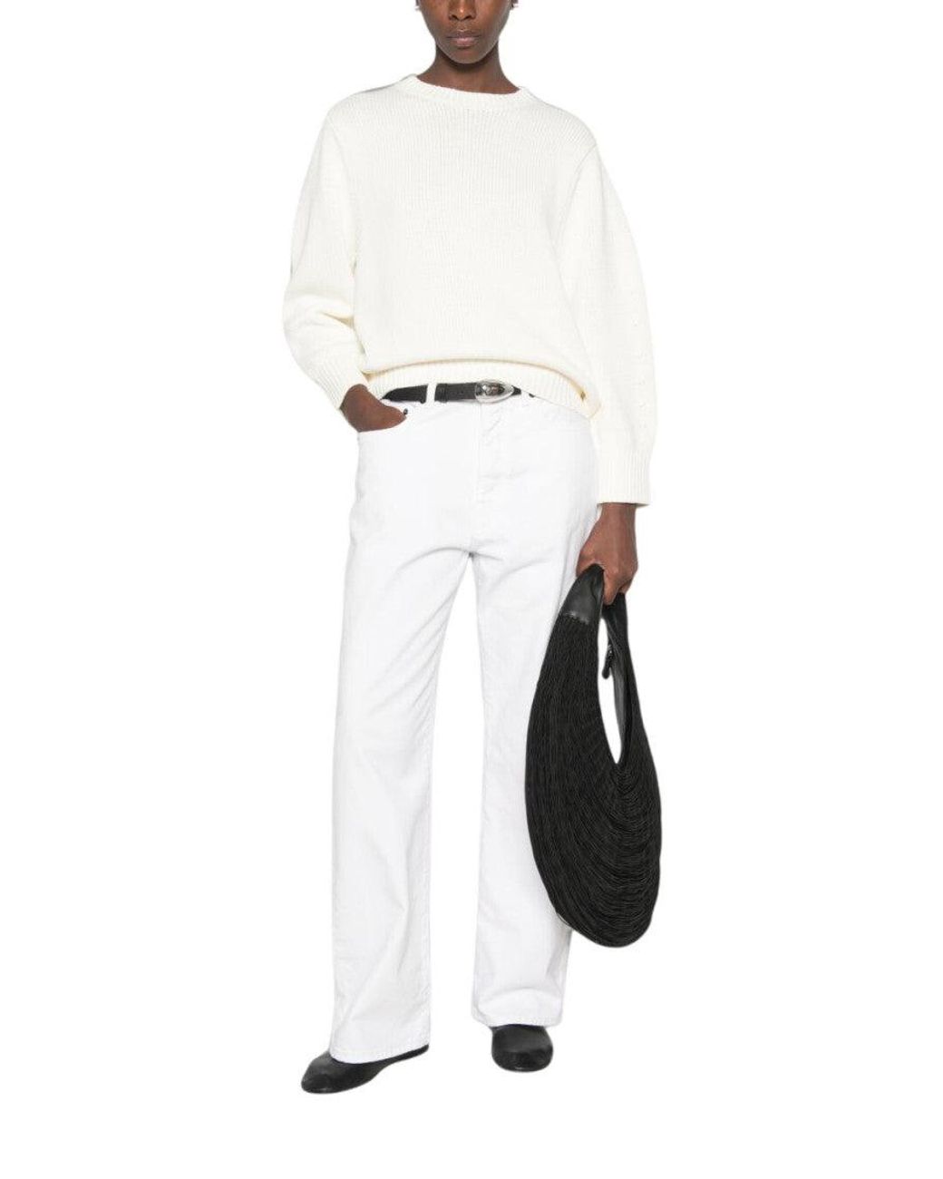 Totême White Knitted Crew Neck Sweater