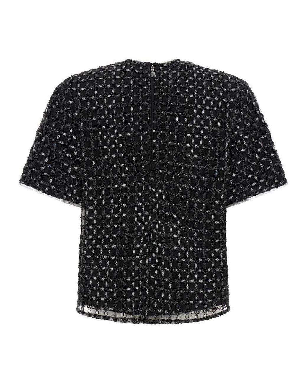 ROTATE BIRGER CHRISTENSEN Black Beaded Tulle Blouse