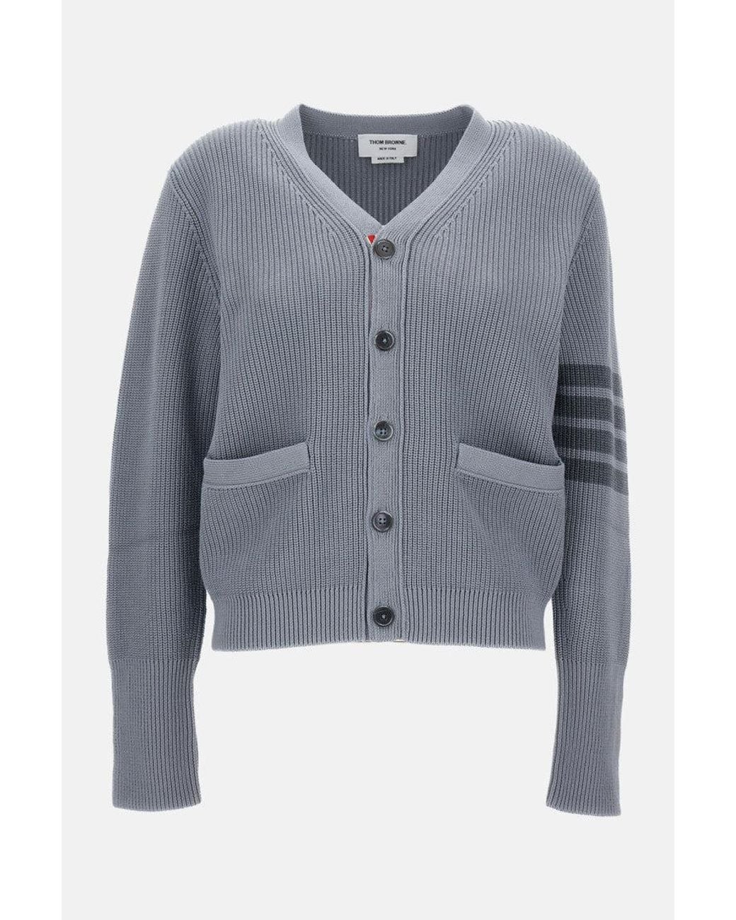 Thom Browne Blue V-Neck Striped Cardigan for men