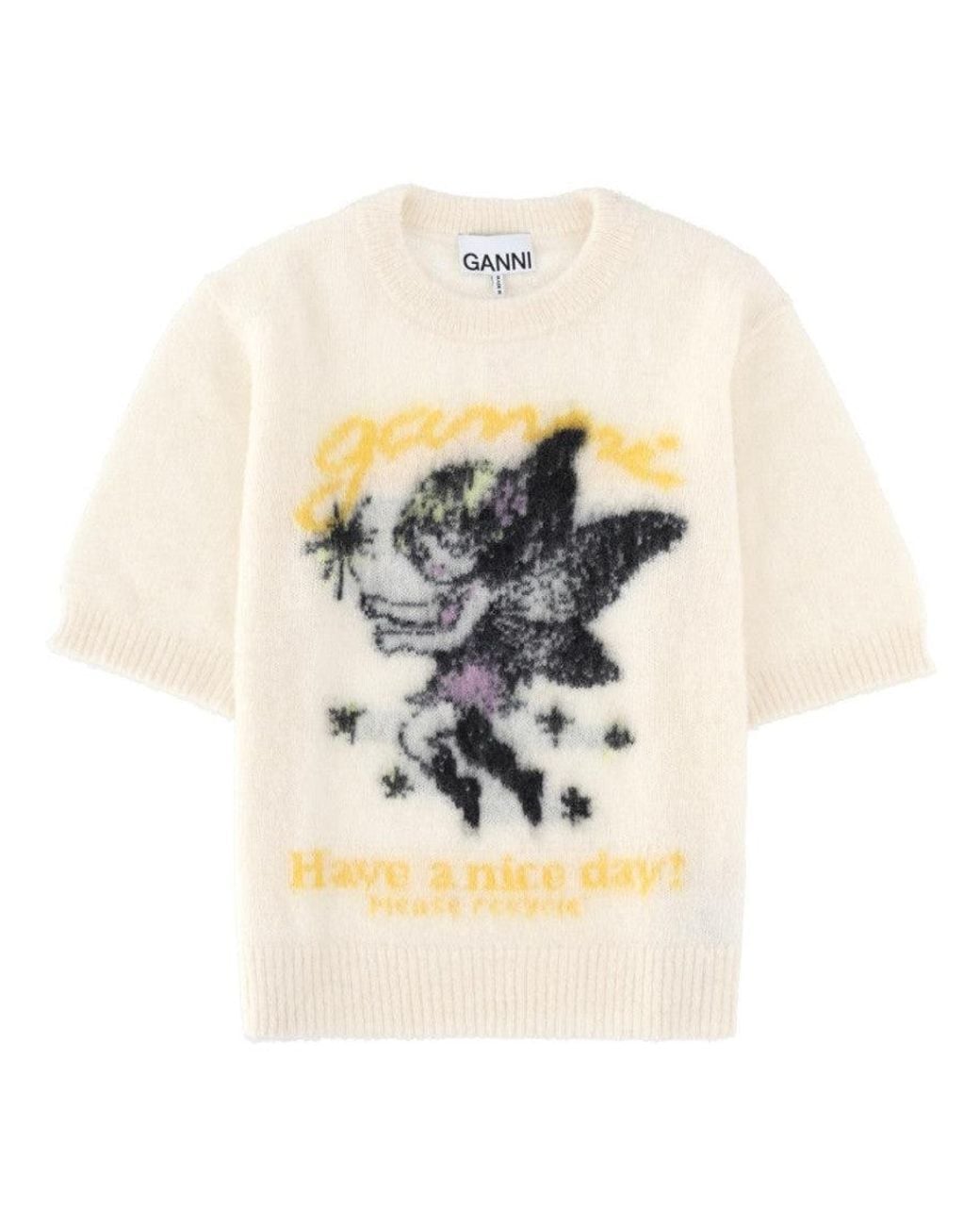 Ganni White Graphic Crew Neck Sweater