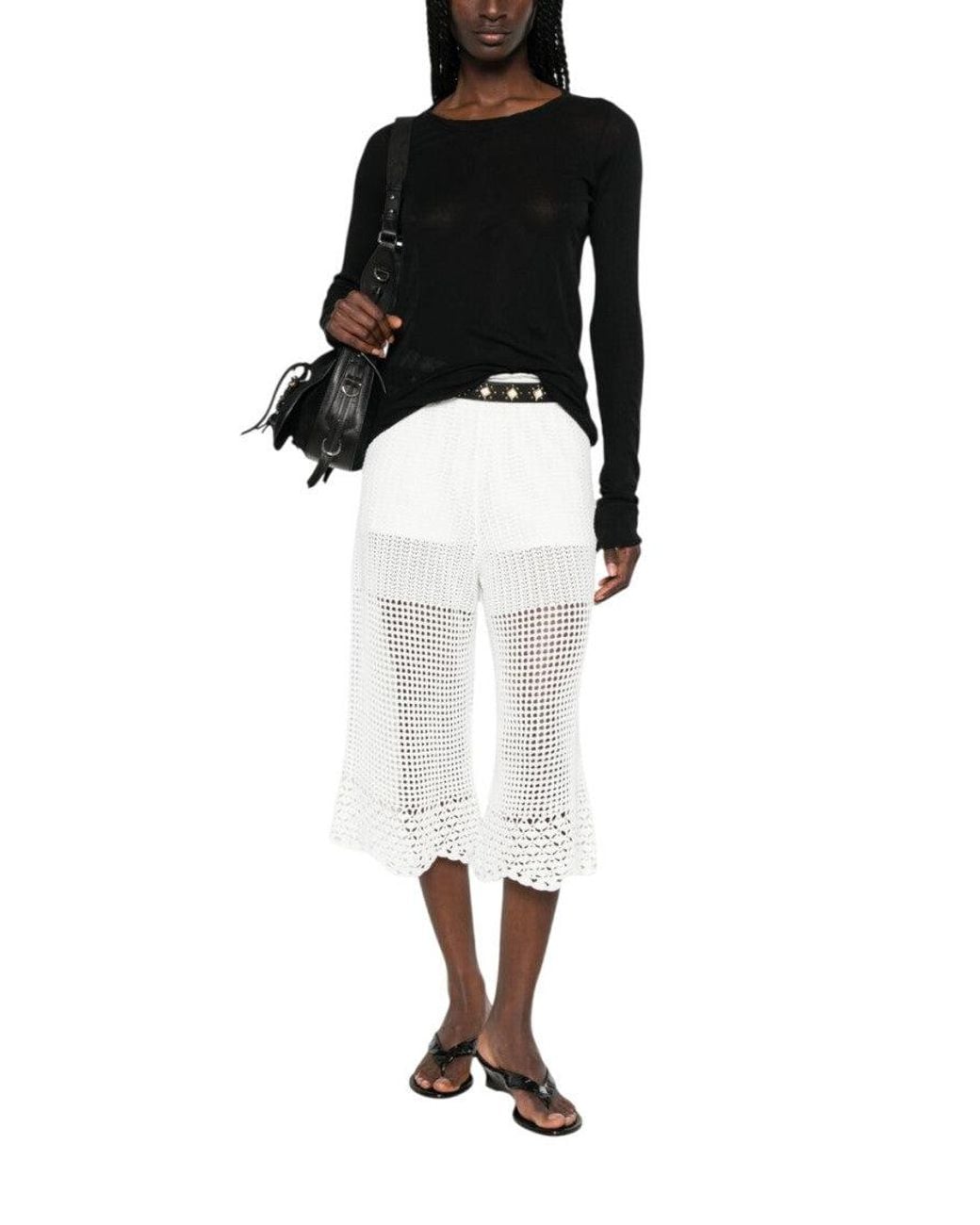 IRO White Crochet Knit Scalloped Hem Pant