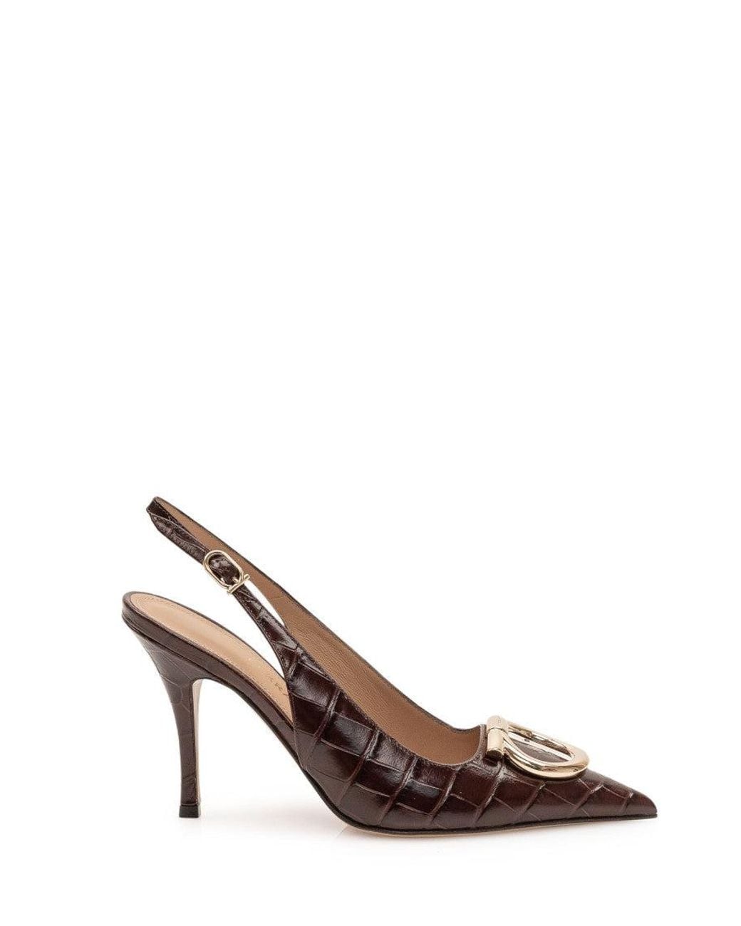 Ferragamo Brown Textured Gancini Pumps