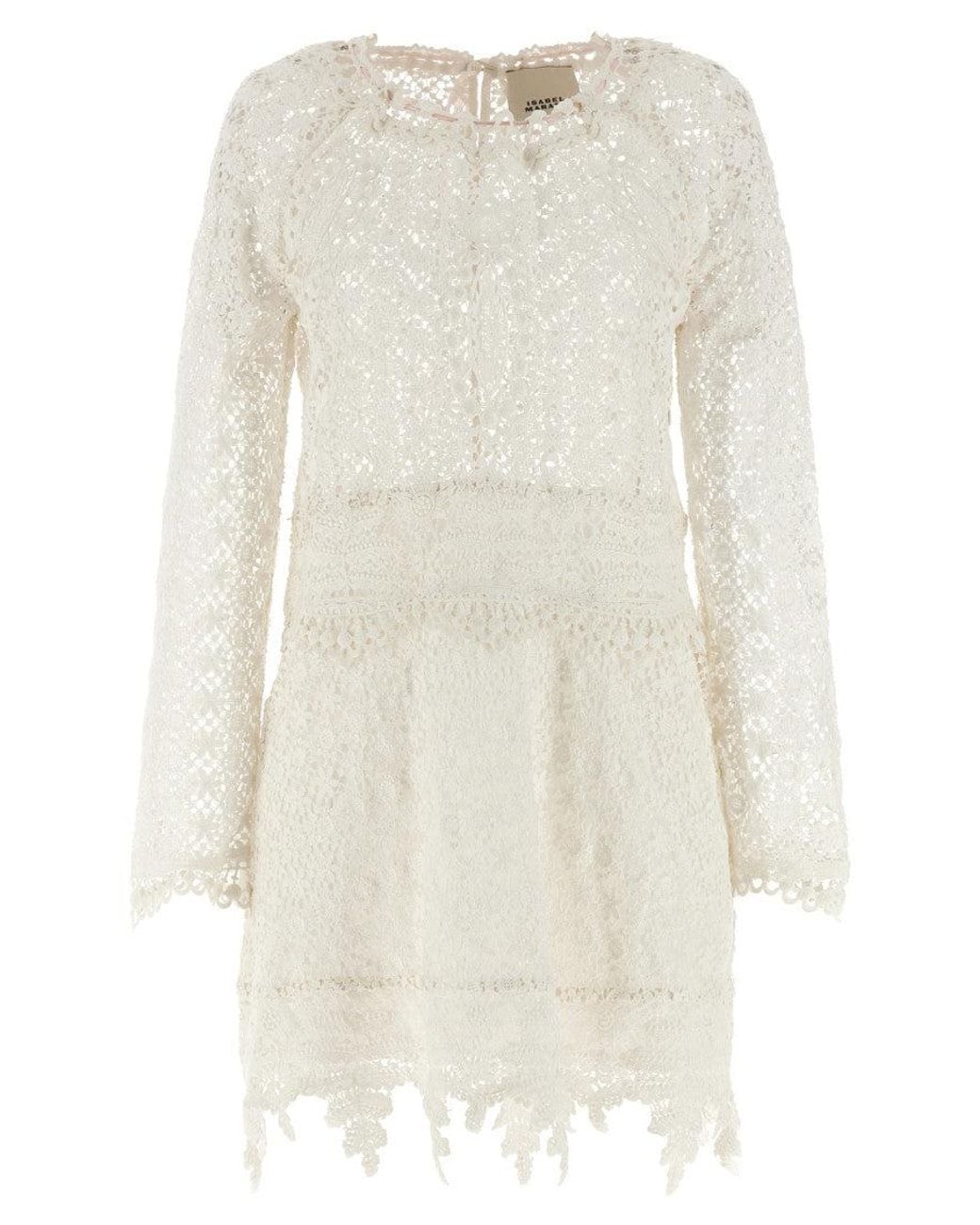 Isabel Marant White Crew Neck Lace Pattern Mini Dress