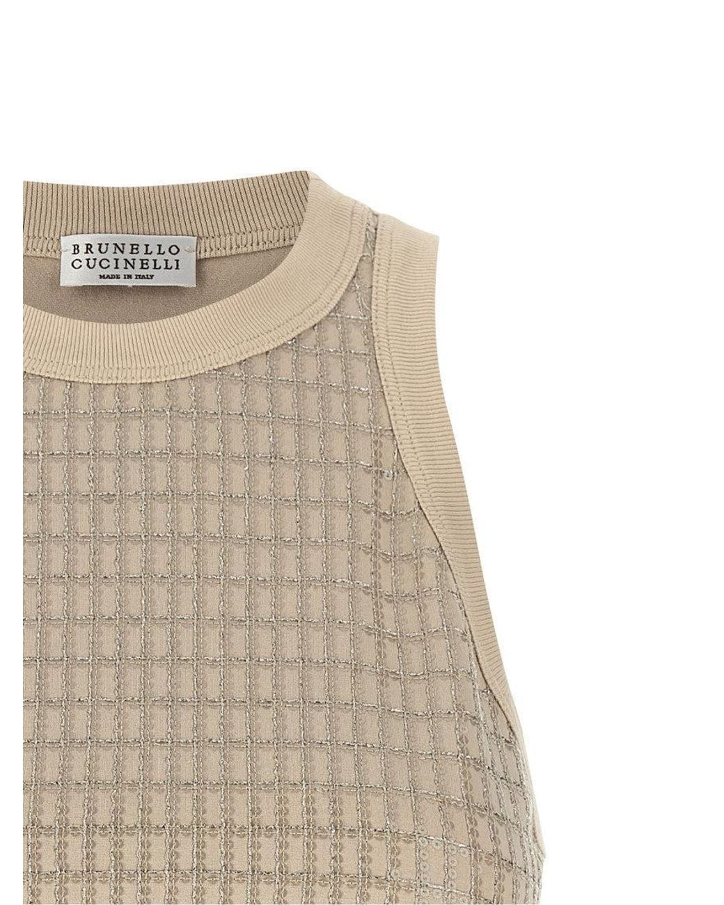 Brunello Cucinelli Natural 'Dazzling Check Embroidery' Top
