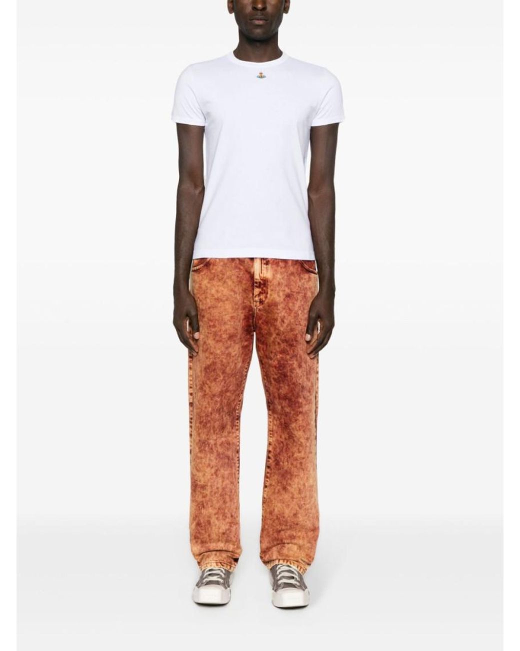 Vivienne Westwood White Crewneck Logo Embroidery T-Shirt for men