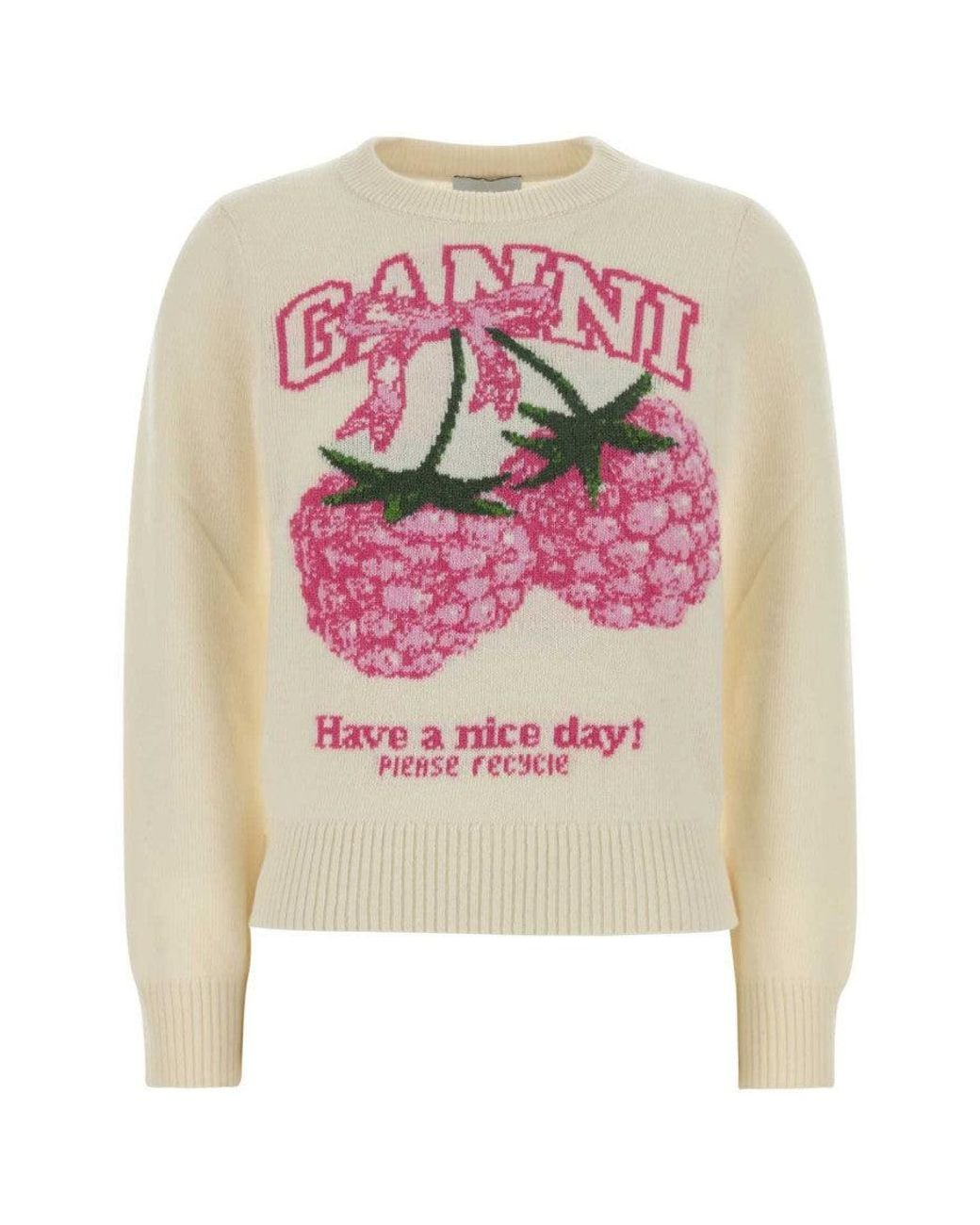 Ganni Pink Graphic Crew Neck Sweatshirt