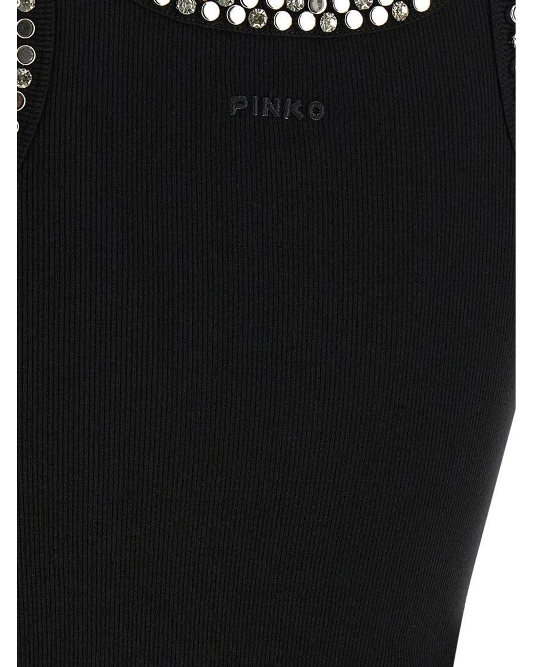 Pinko Black Round Neck Rhinestone Top
