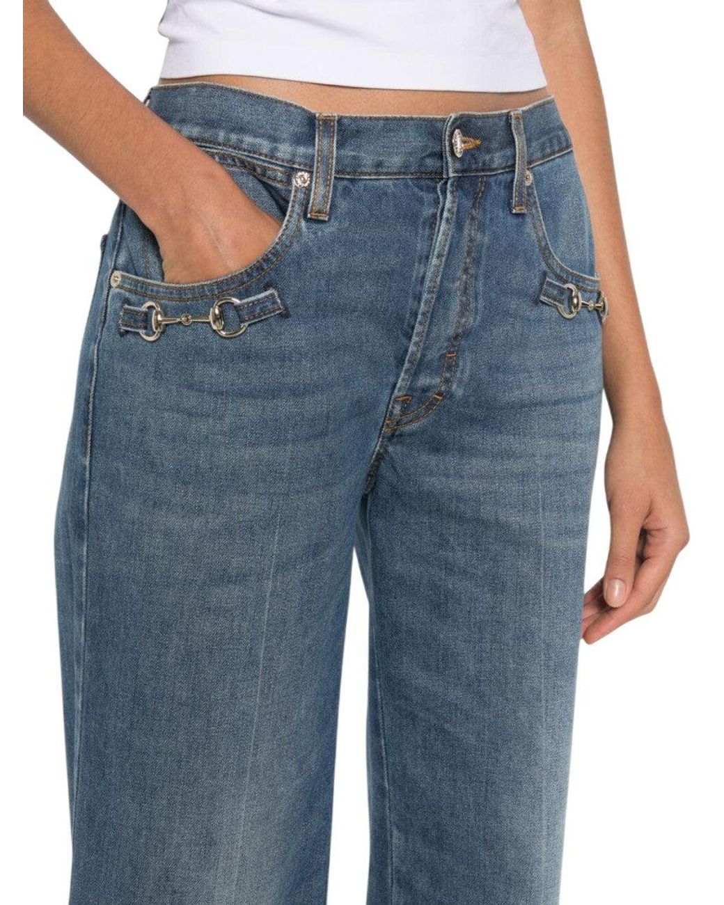 Gucci Blue Flared Mid Rise Jeans