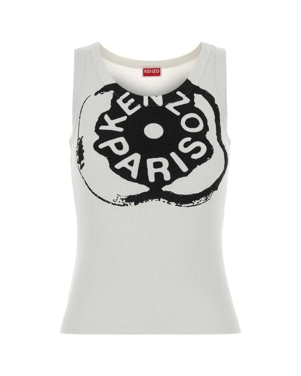 KENZO Gray Graphic Logo Round Neck Top