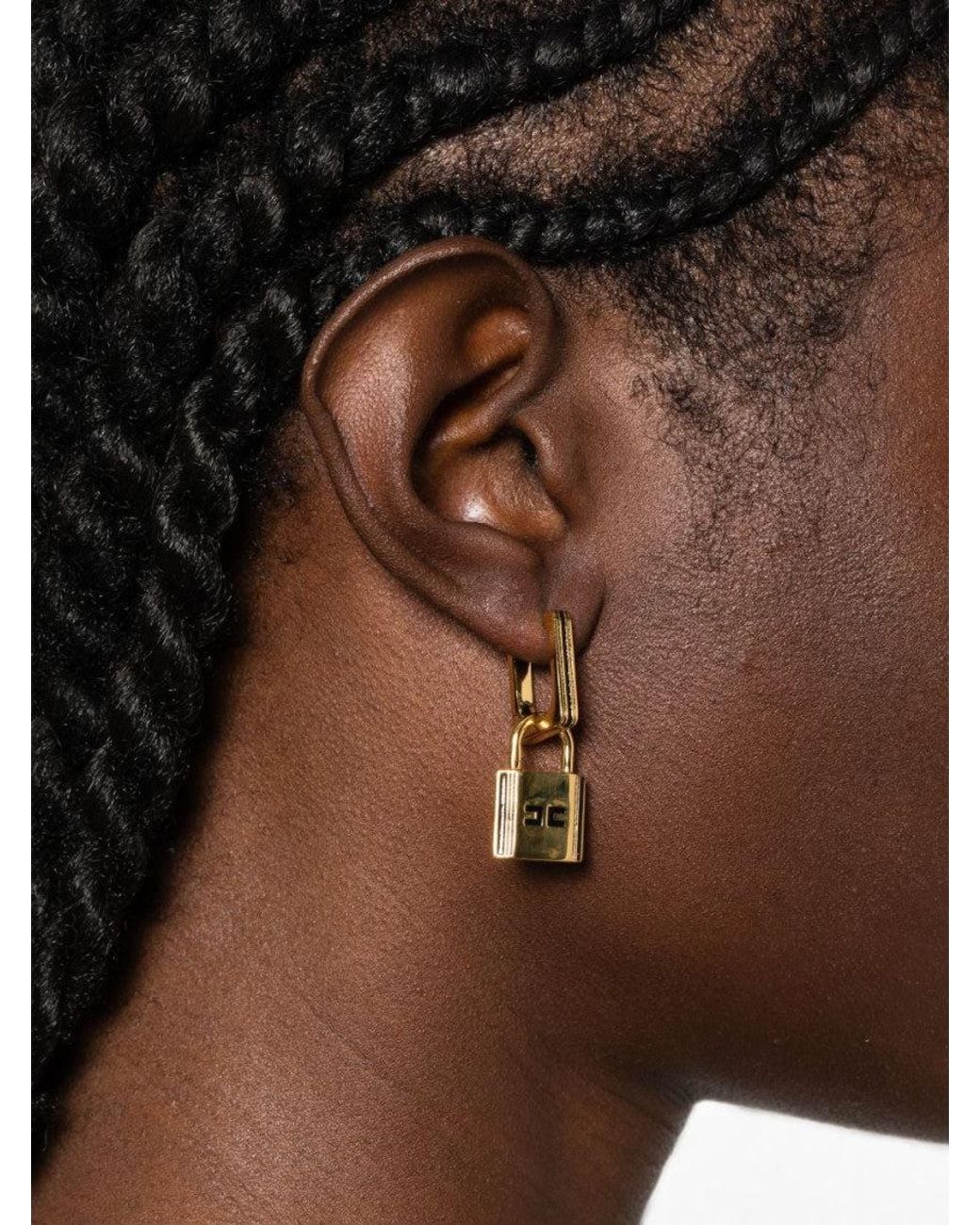Elisabetta Franchi Metallic Golden Padlock Drop Earrings