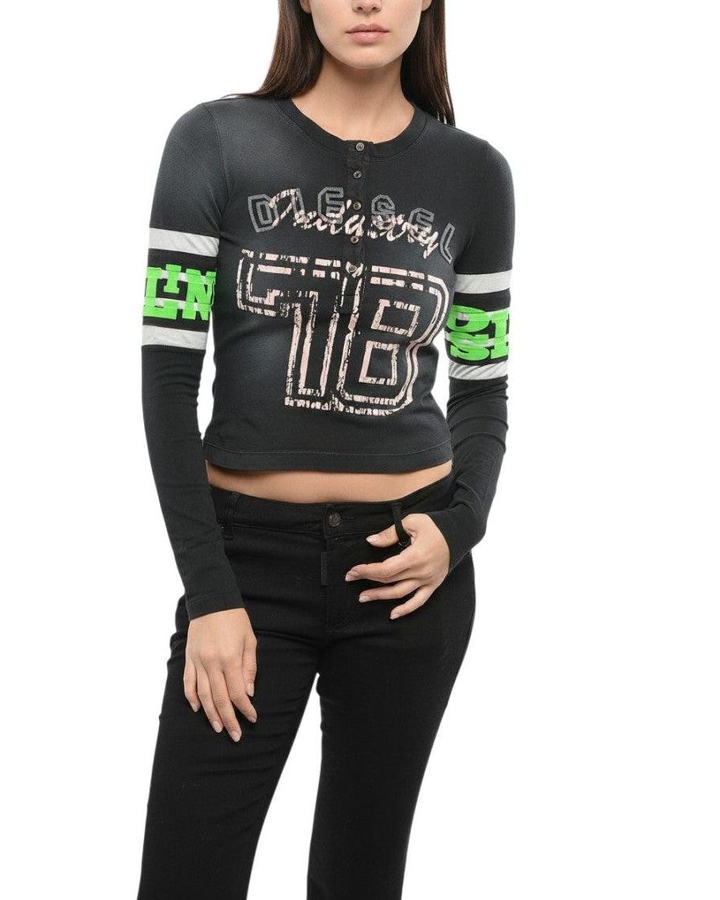 DIESEL Black Graphic Round Neck T-Shirt