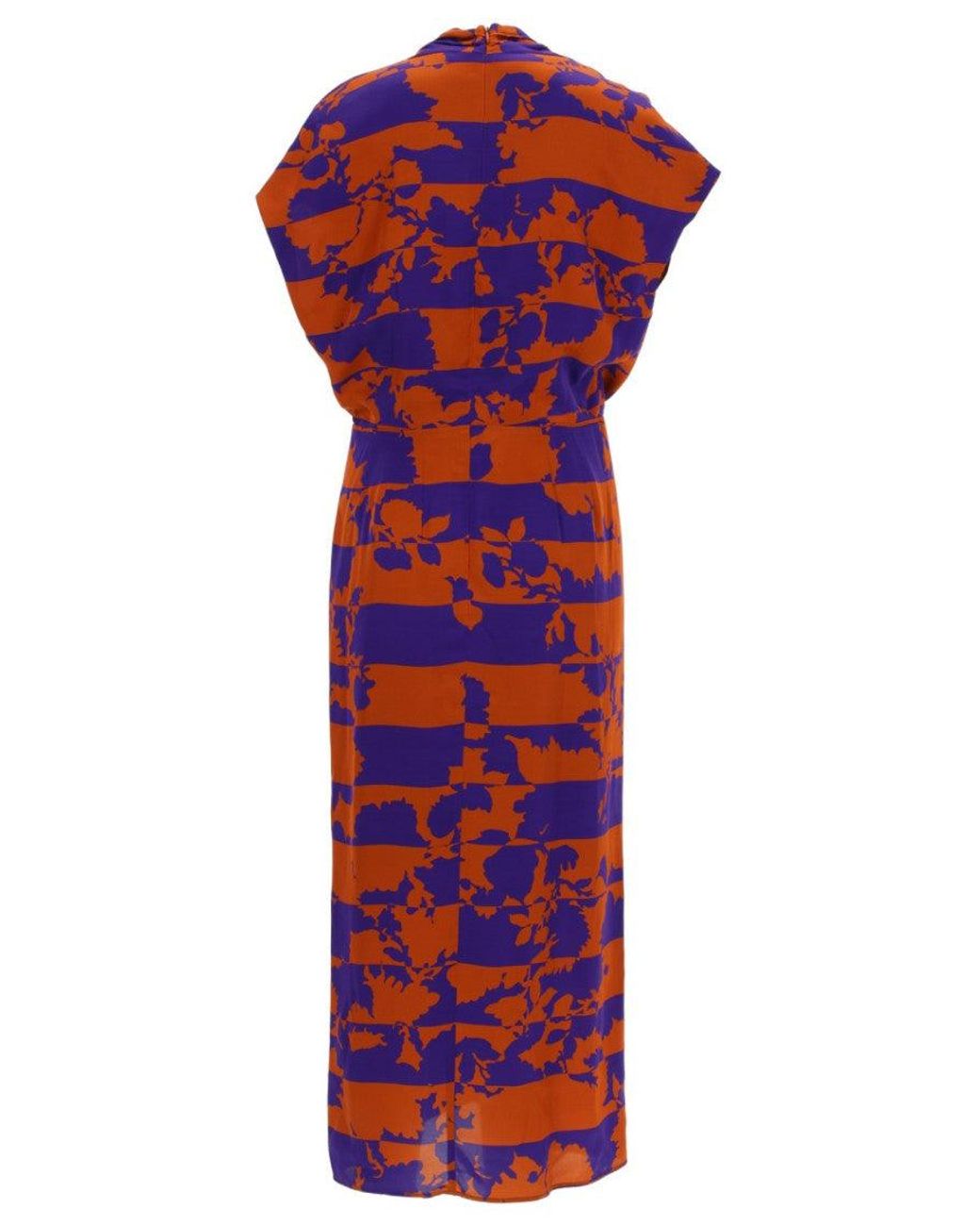 Dries Van Noten Red Abstract Band Collar Midi Dress
