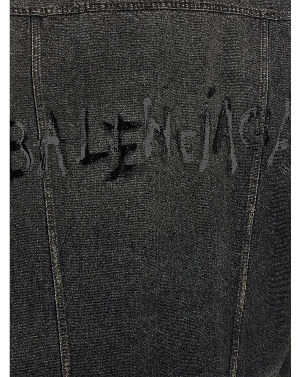 Balenciaga Black Used Effect Denim Jacket