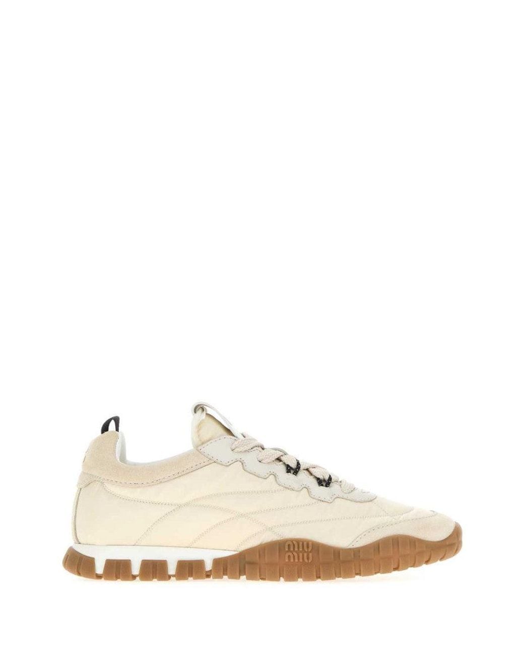 Miu Miu White Ivory Lace Up Sneakers