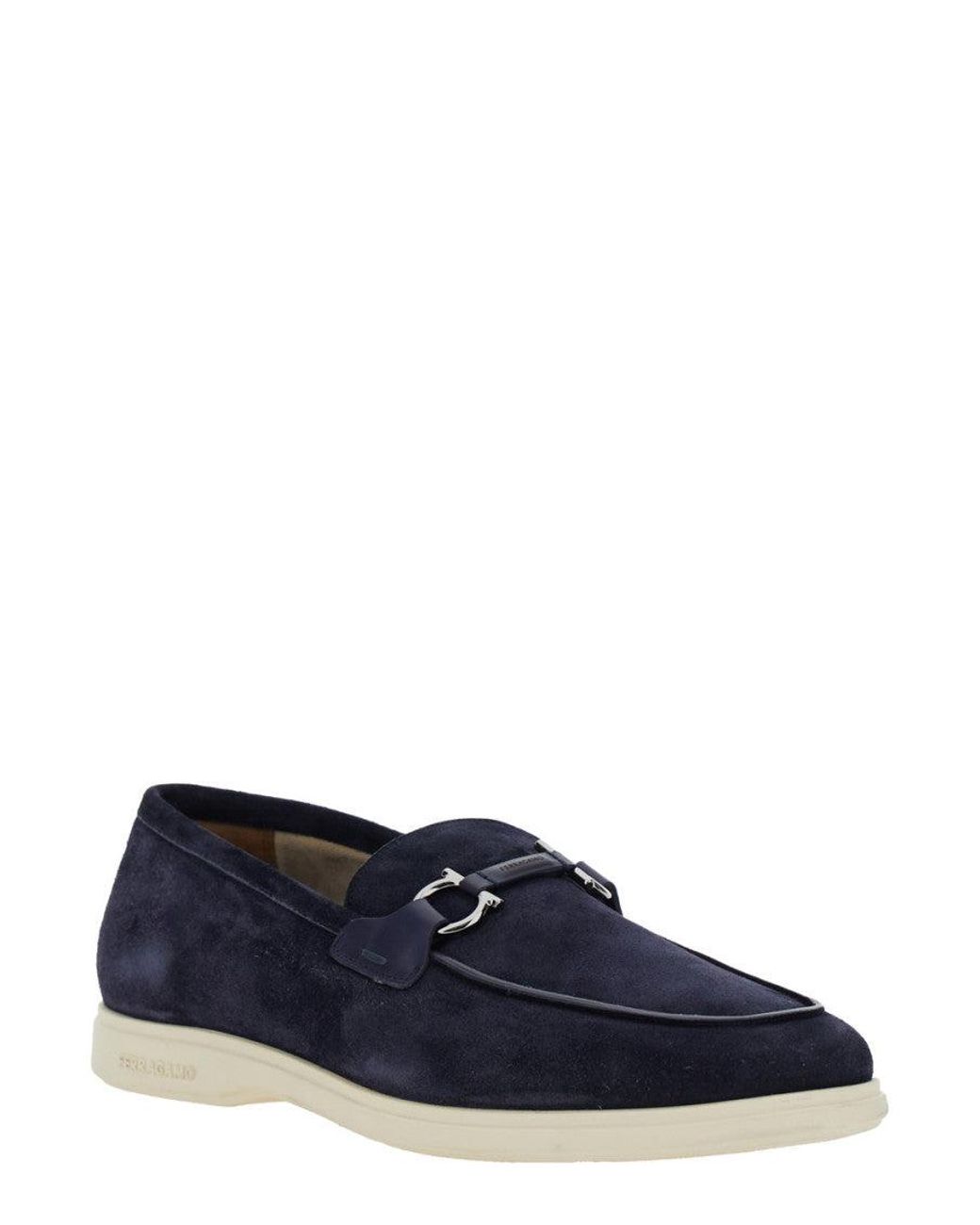 Ferragamo Blue 'Cosimo' Loafers With Metallic Hooks On The Front for men
