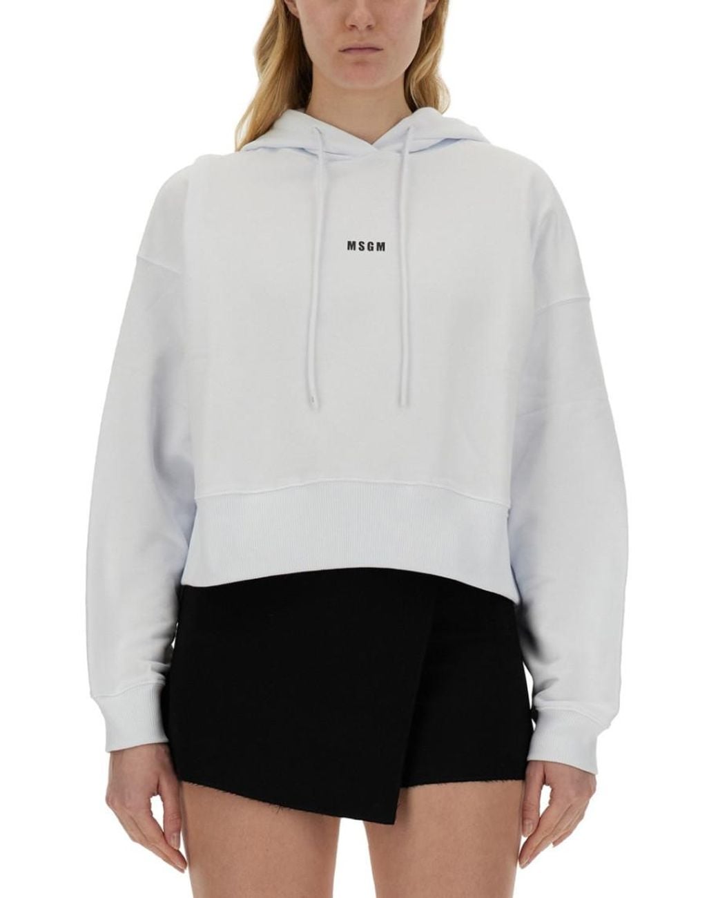 MSGM White Logo Hood Sweatshirt