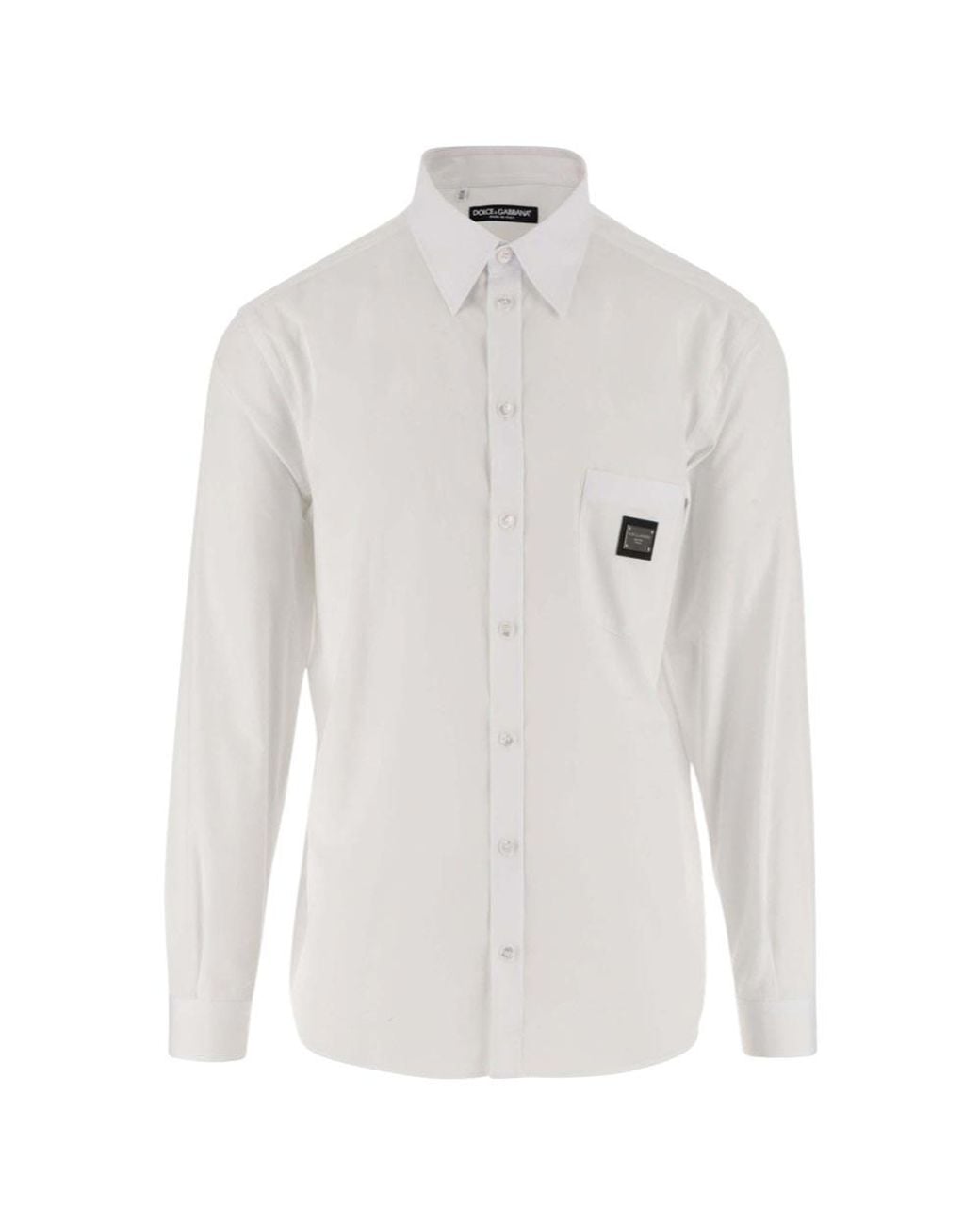 Dolce & Gabbana White Cotton Logo Plaque Shirt for men