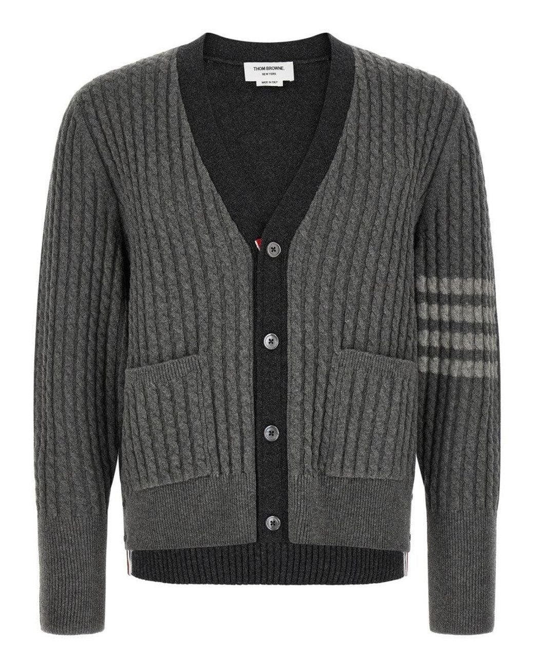 Thom Browne Black Knitted V-Neck Cardigan for men