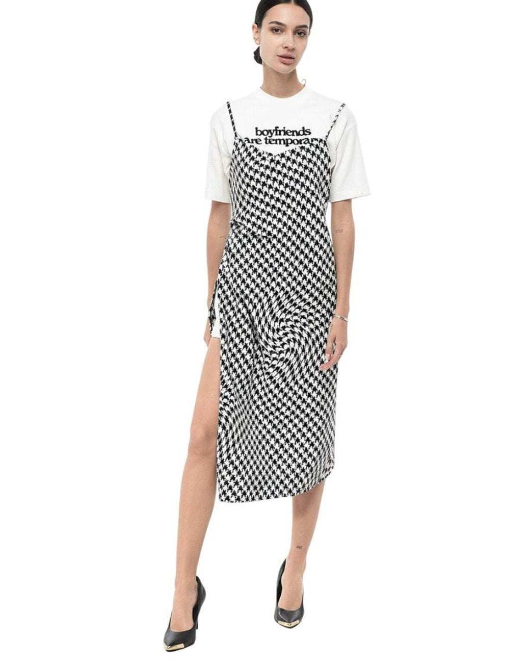 Off-White c/o Virgil Abloh Blue Blackwhite Crew Neck Midi Dress