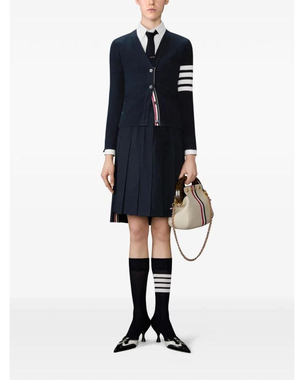 Thom Browne Blue Asymmetric Pleated Skirt