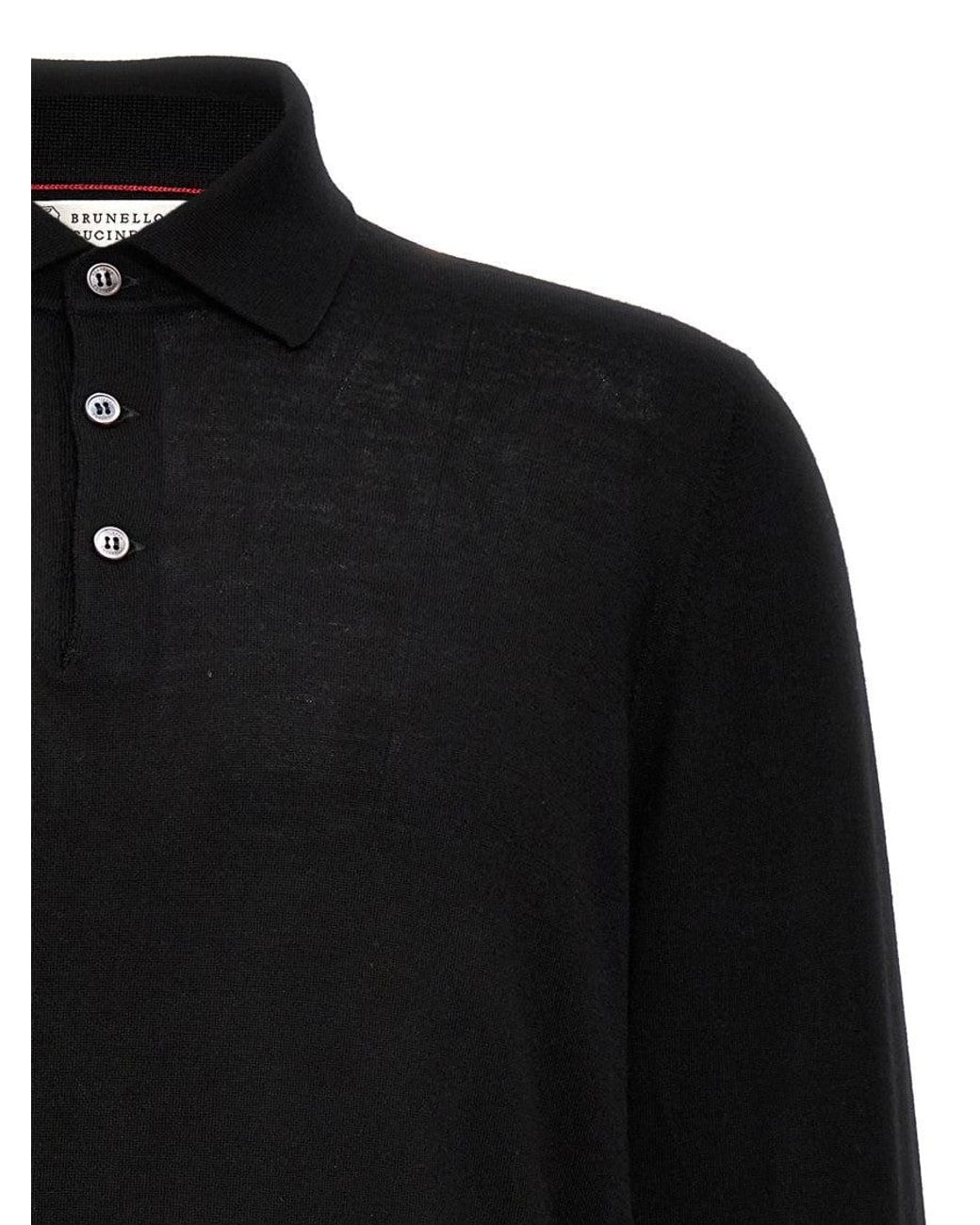 Brunello Cucinelli Black Knitted Polo Shirt for men