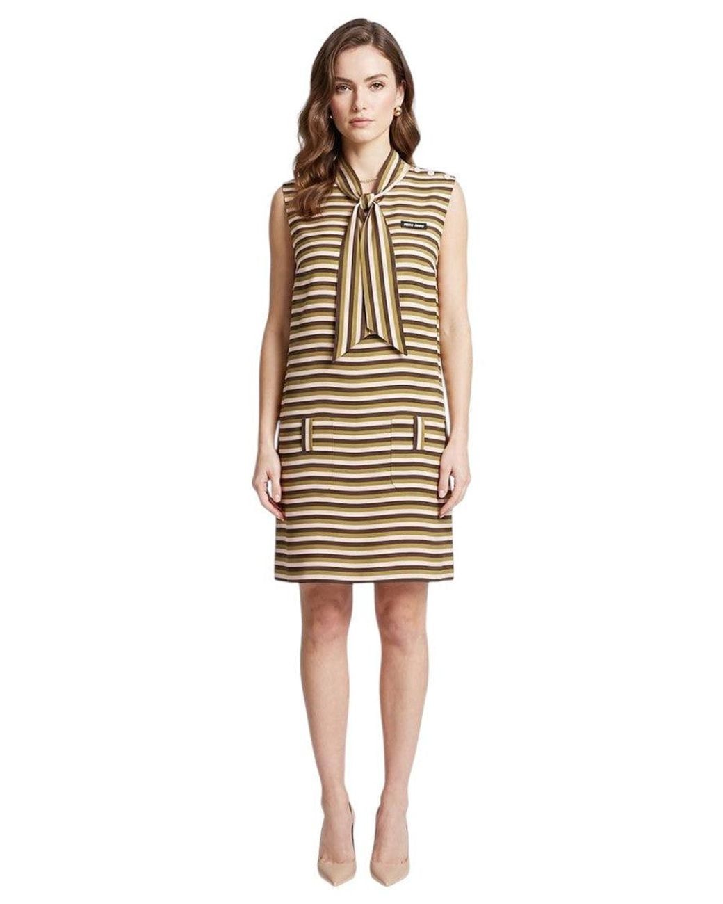 Miu Miu Metallic Stripes Halter Neck Dress