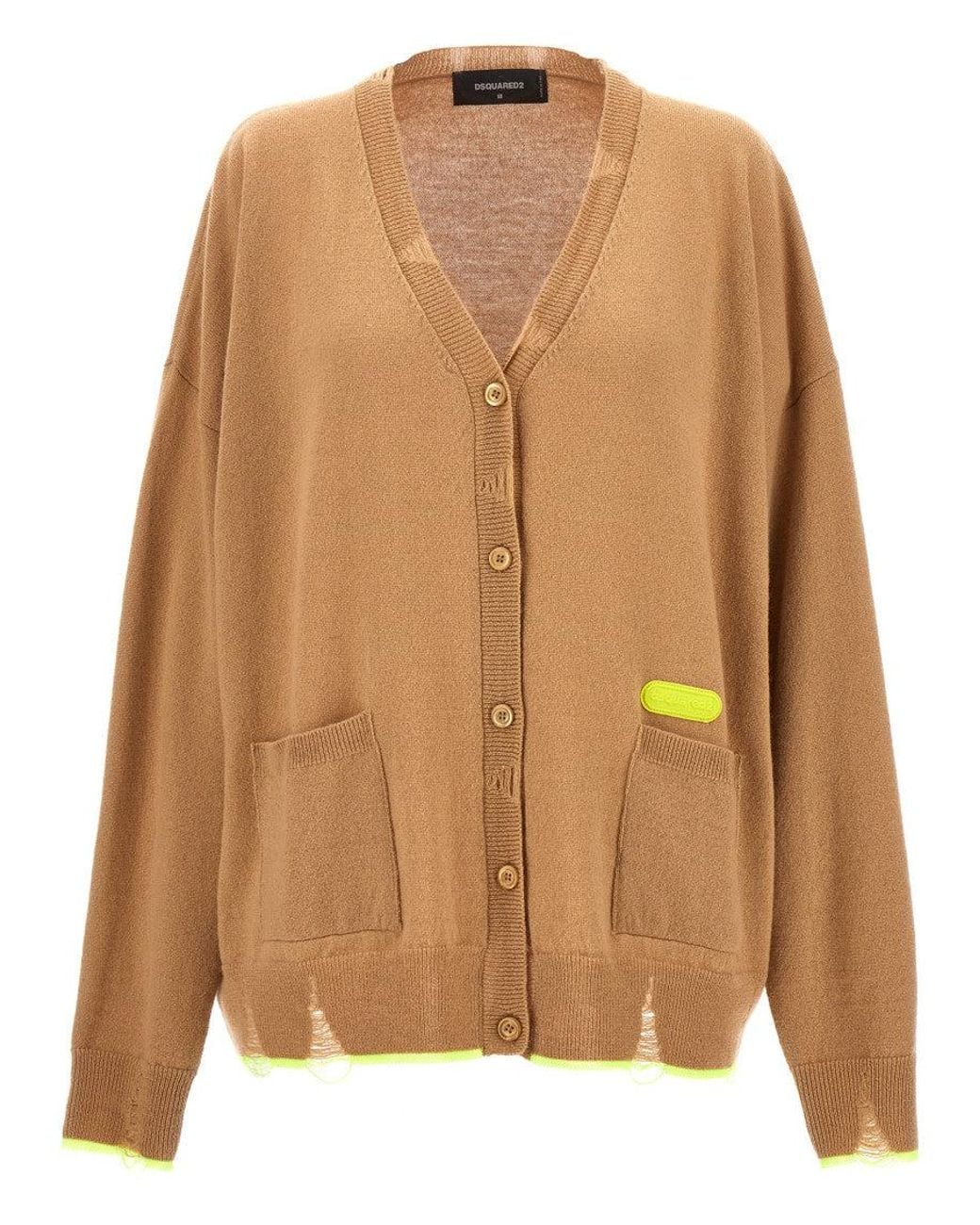 DSquared² Brown Solid V Neck Cardigan