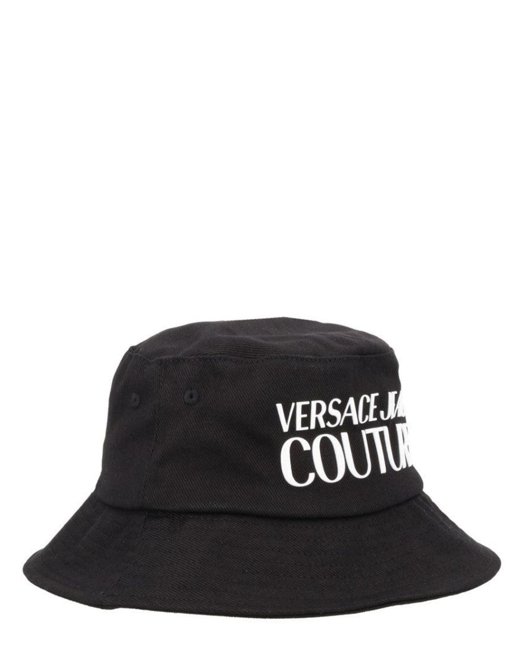 Versace Jeans Couture Black Logo Textured Bucket Hat for men