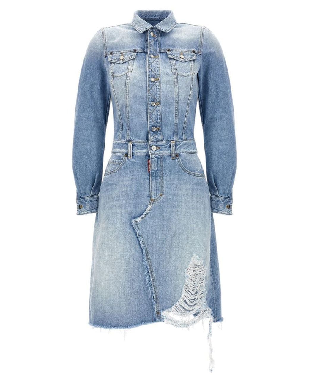 DSquared² Blue Light Shirt Collar Mini Dress