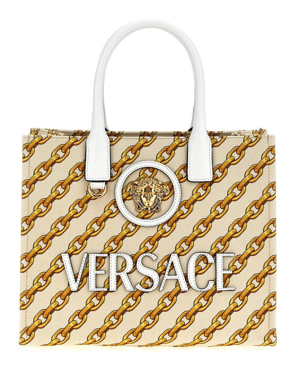 Versace Metallic Chain Stripes La Medusa Small Tote