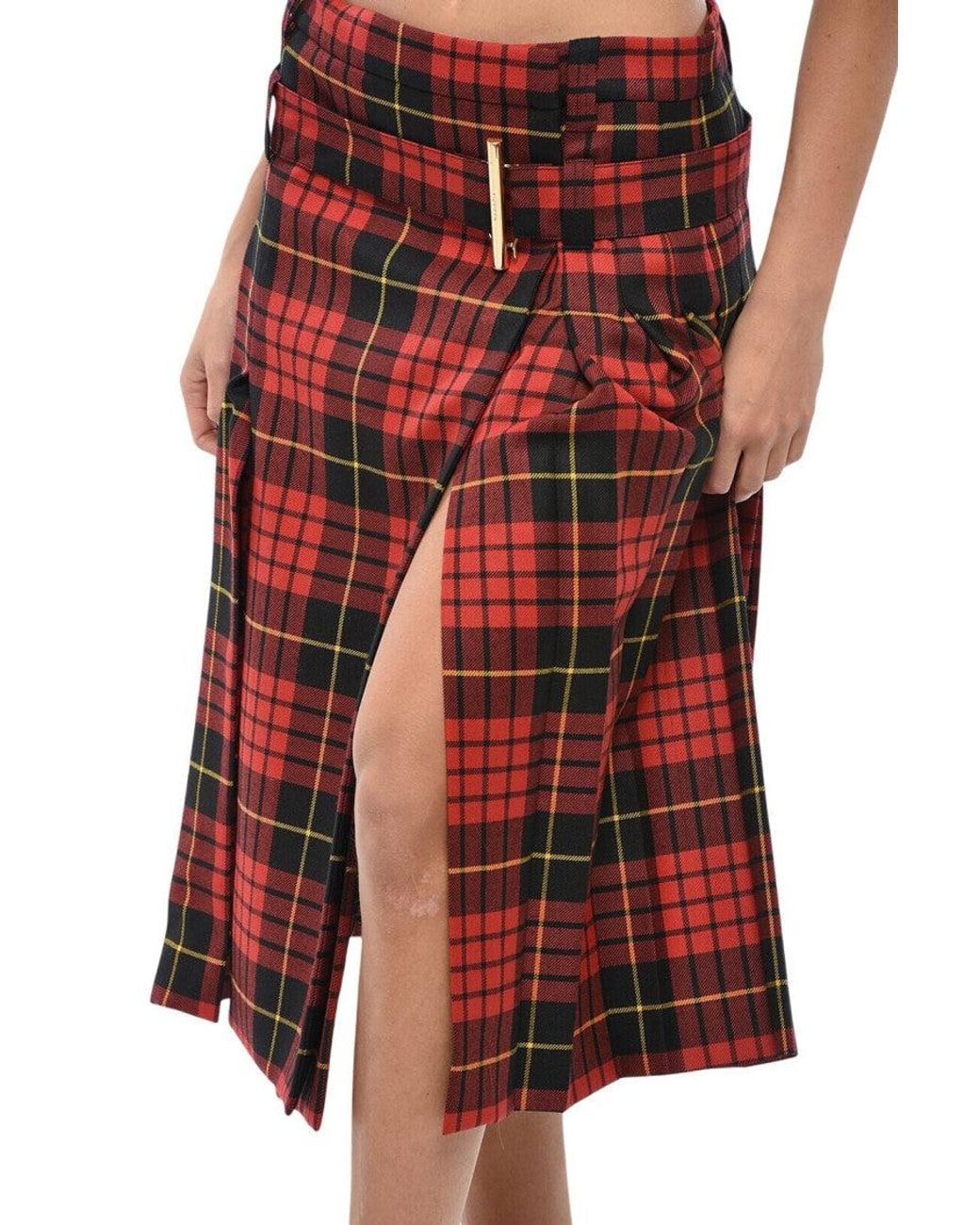 McQueen Red Checks Midi Skirt