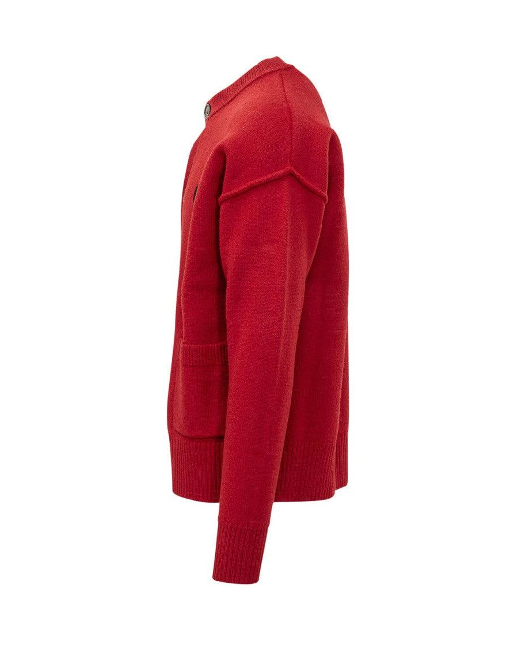 AMI Red Logo Crew Neck Cardigan for men