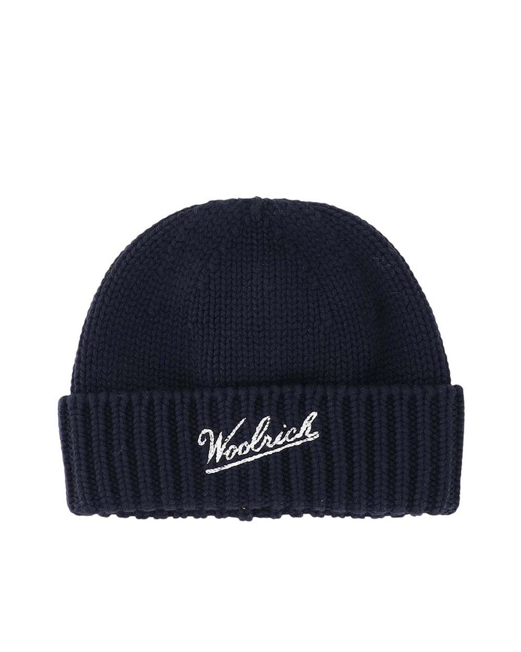 Woolrich Blue Wool Beanie With Logo for men