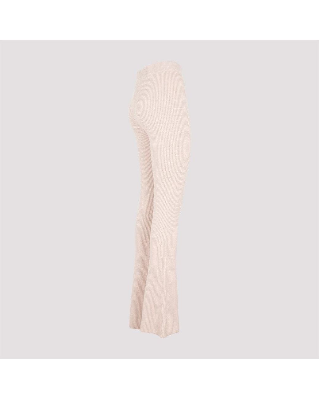 Peserico Pink Flare Knit Rib Nude Fleece Wool Pant