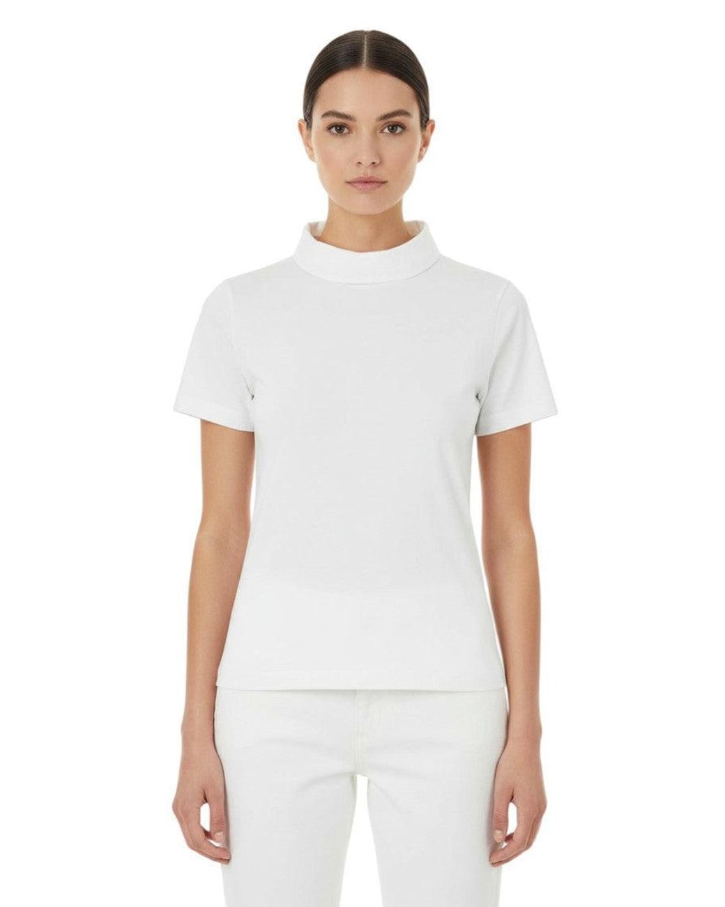 Givenchy White Solid Mock Collar T-Shirt