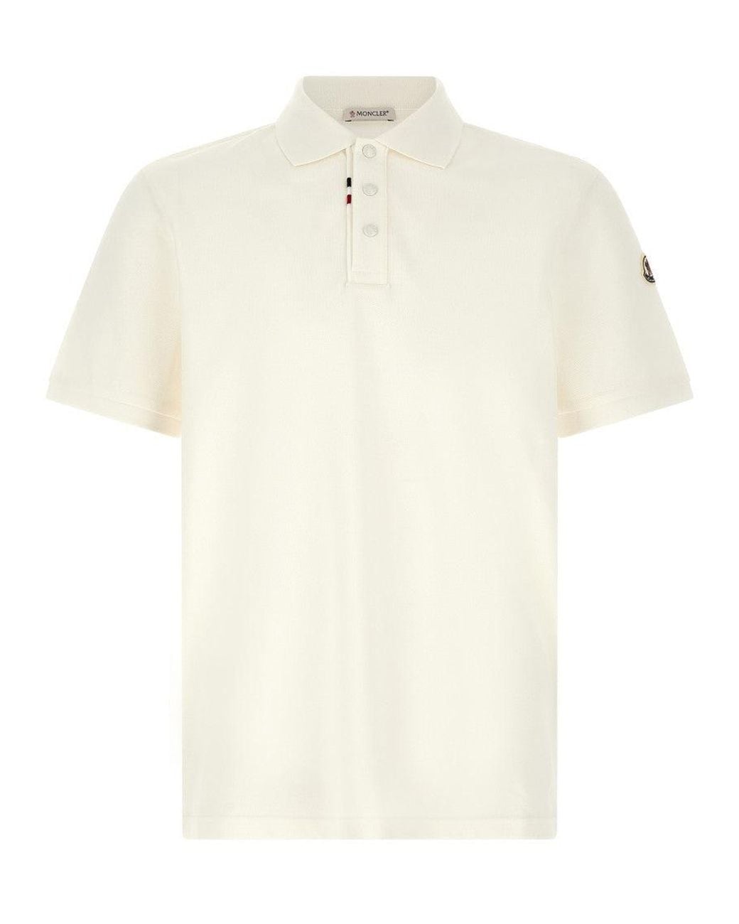 Moncler White Logo Patch Polo Shirt for men