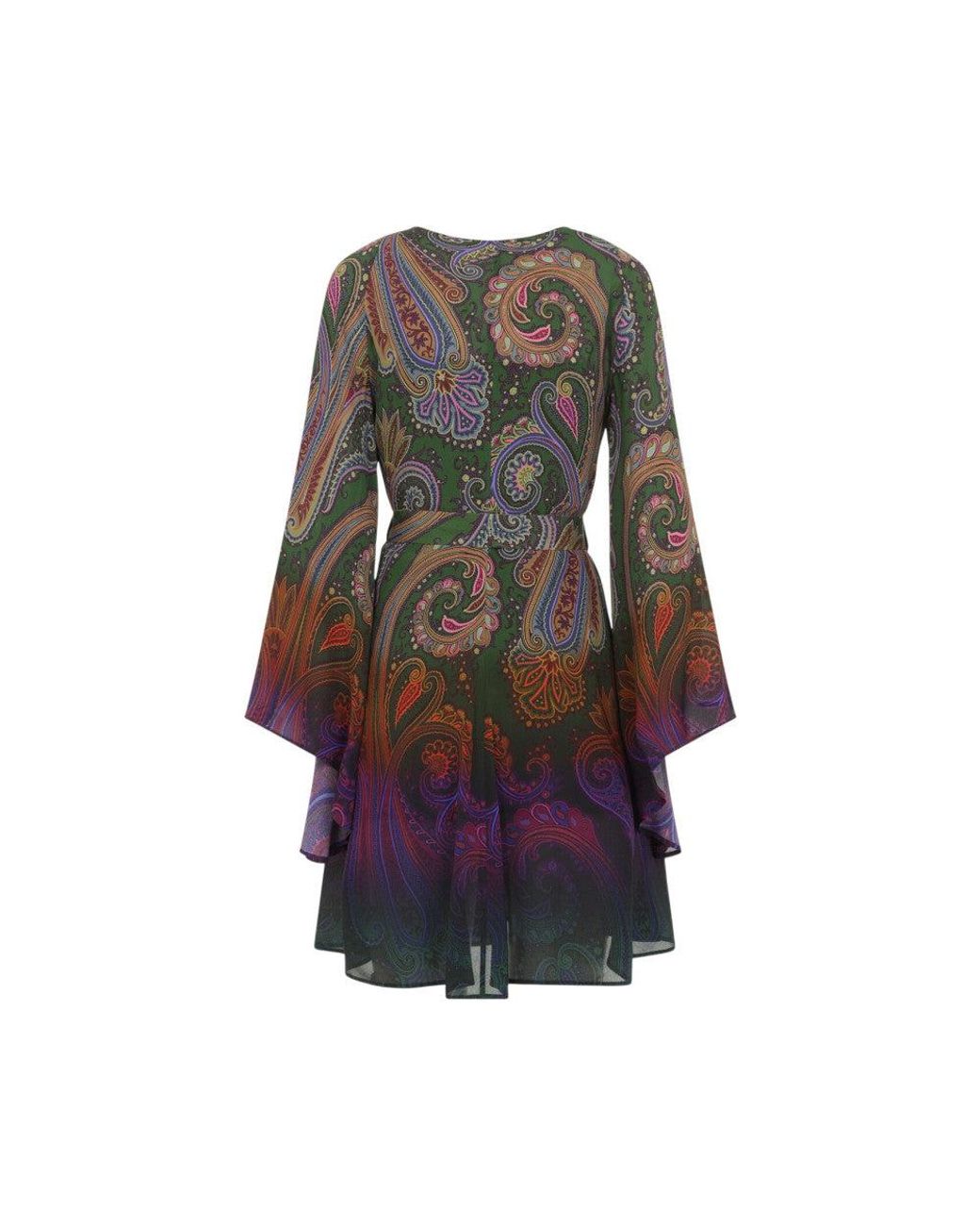 Etro Multicolor Paisley V Neck Mini Dress