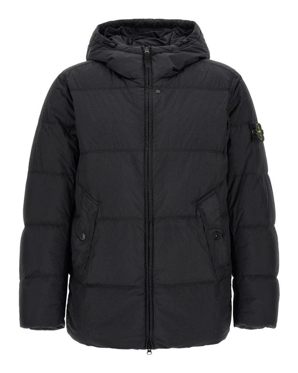 Stone Island Black Ruffled Effect Down Jacket for men