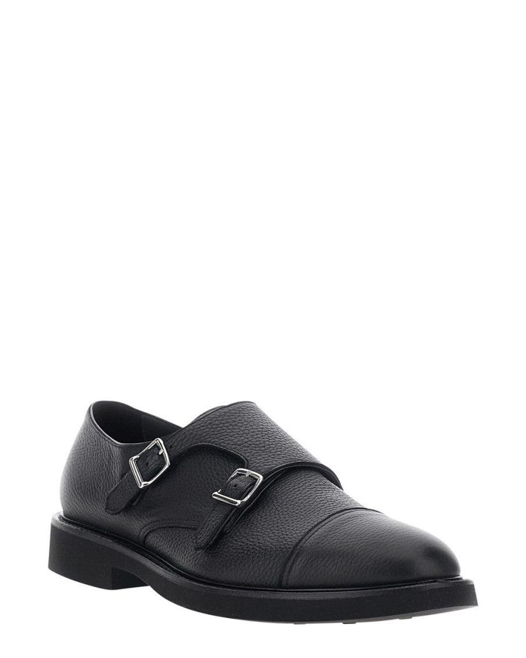 Doucal's Black Double Buckle Shoes for men