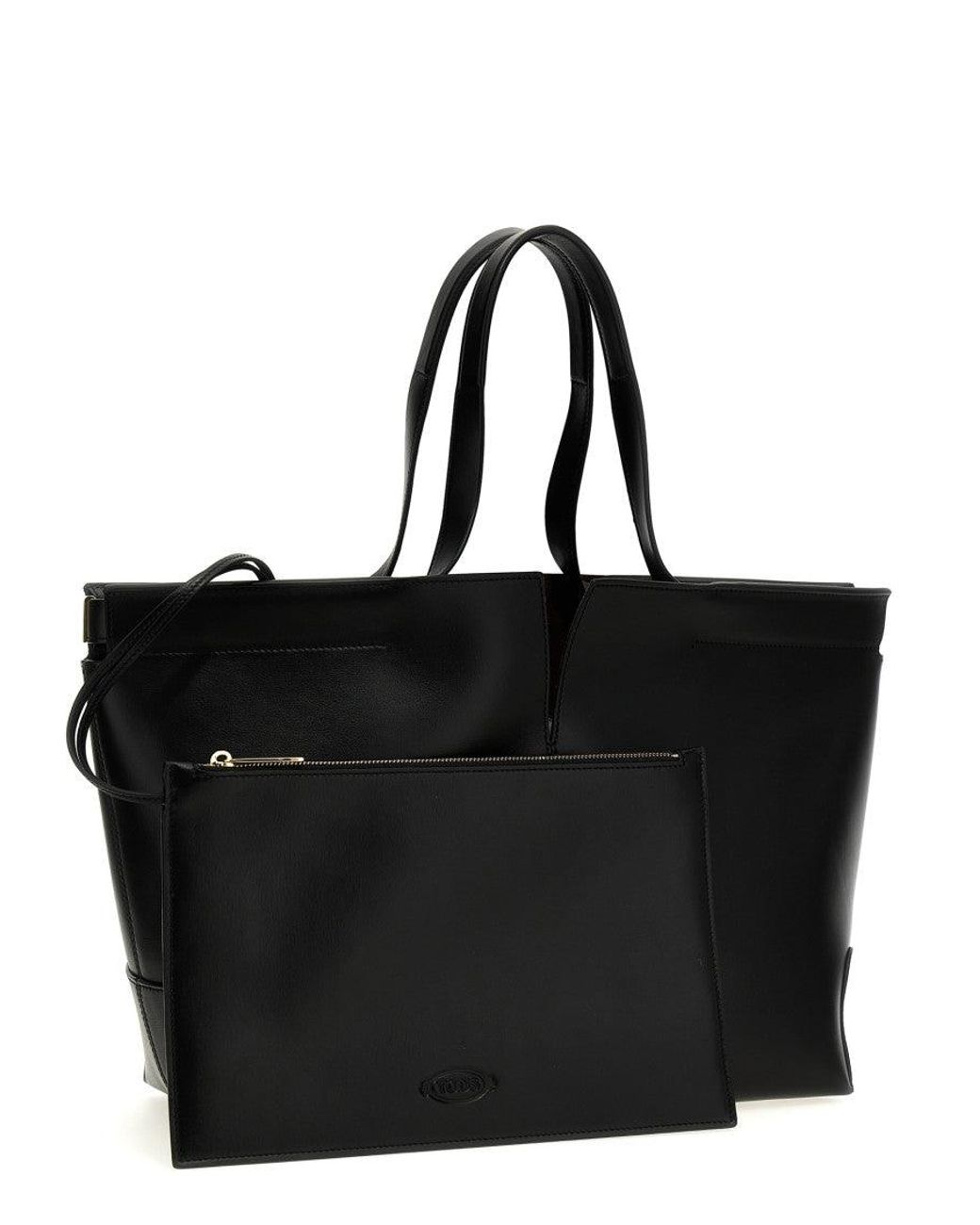 Tod's Black Structured Leather Shopper Tote Bag