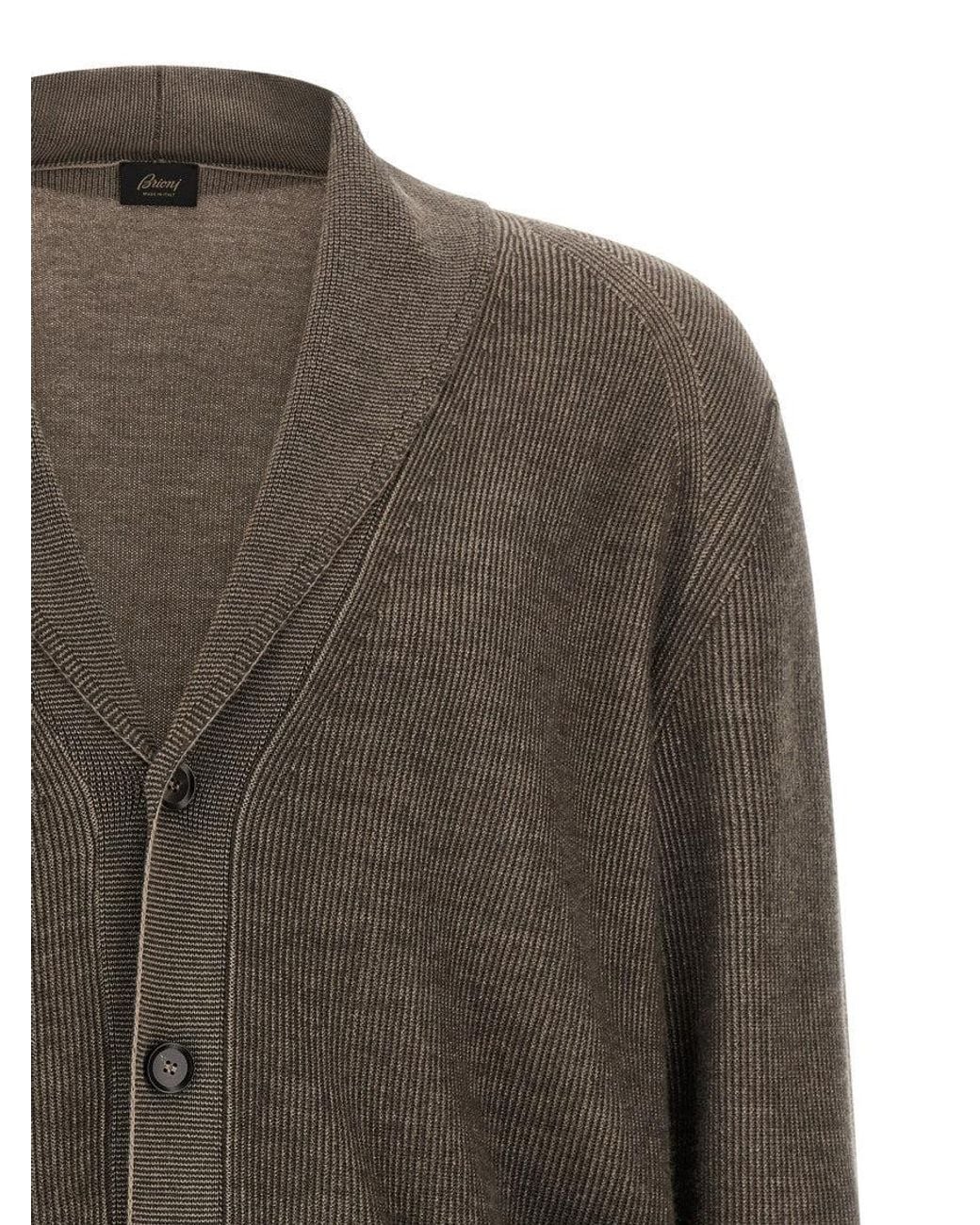 Brioni Gray Knitted Shawl Neck Cardigan for men