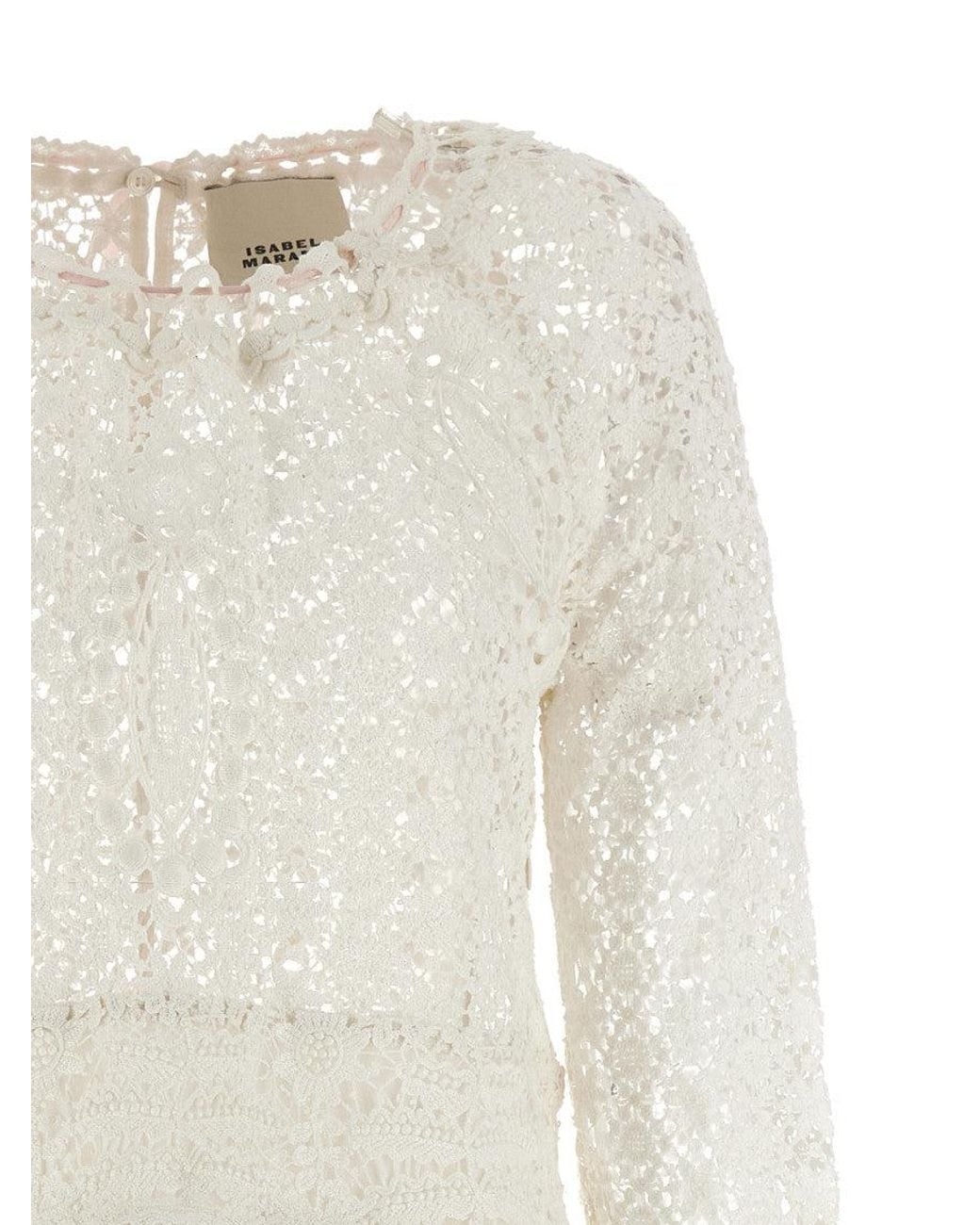 Isabel Marant White Crew Neck Lace Pattern Mini Dress