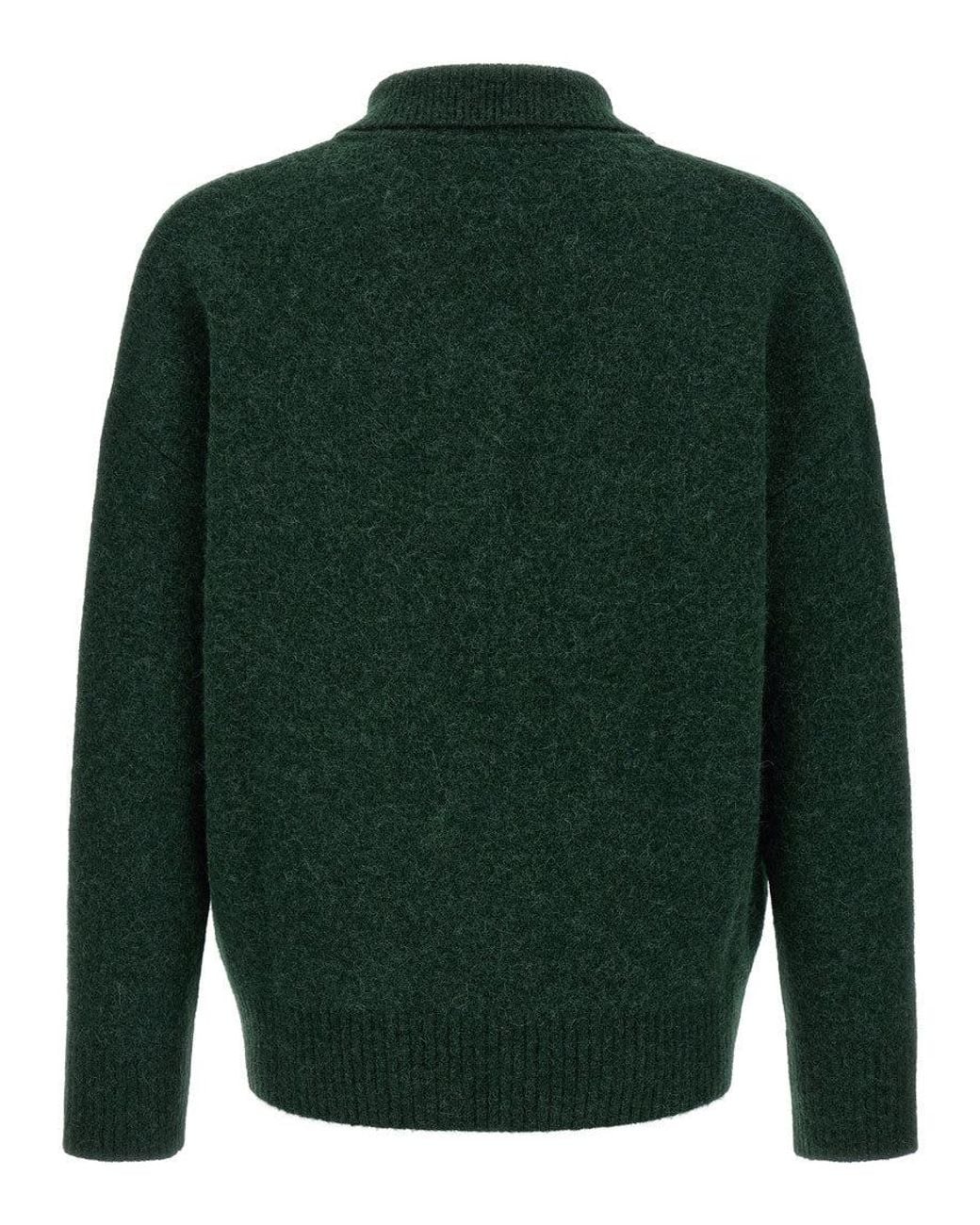 AMI Green Solid Shirt Collar Polo for men