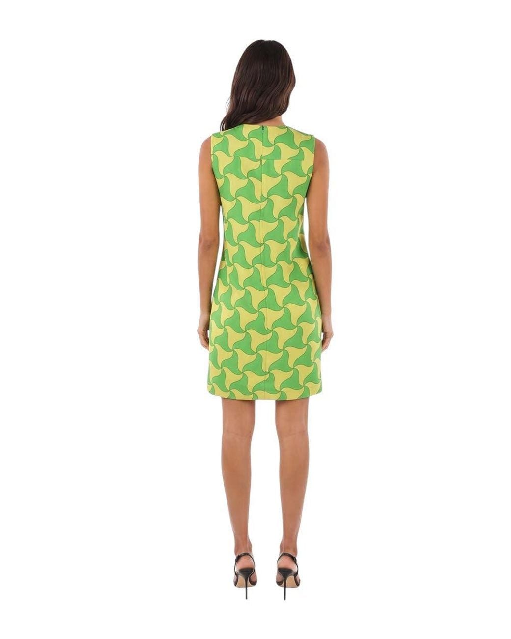 Bottega Veneta Green Printed V Neck Mini Dress