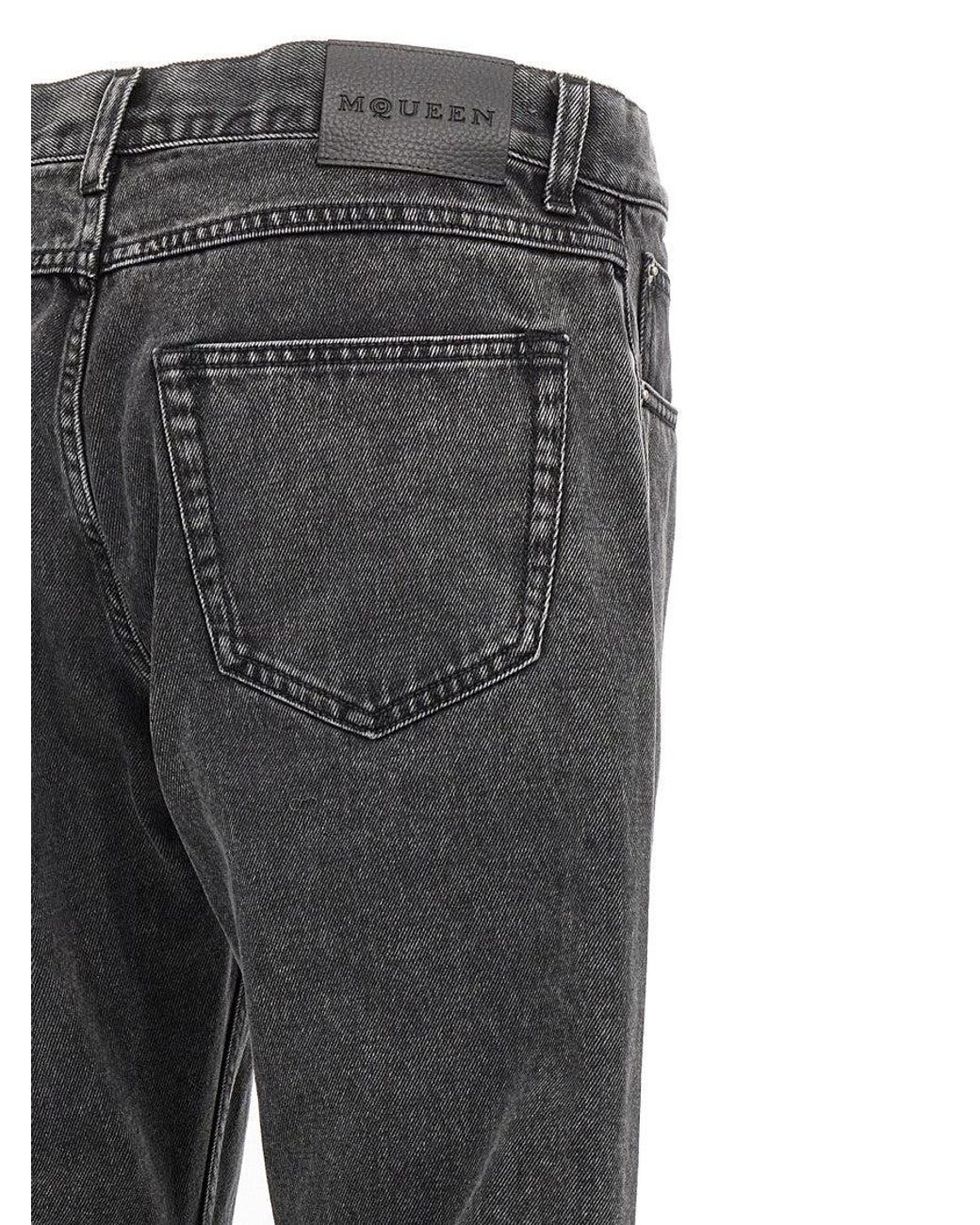 McQueen Gray Metal Plate Jeans for men